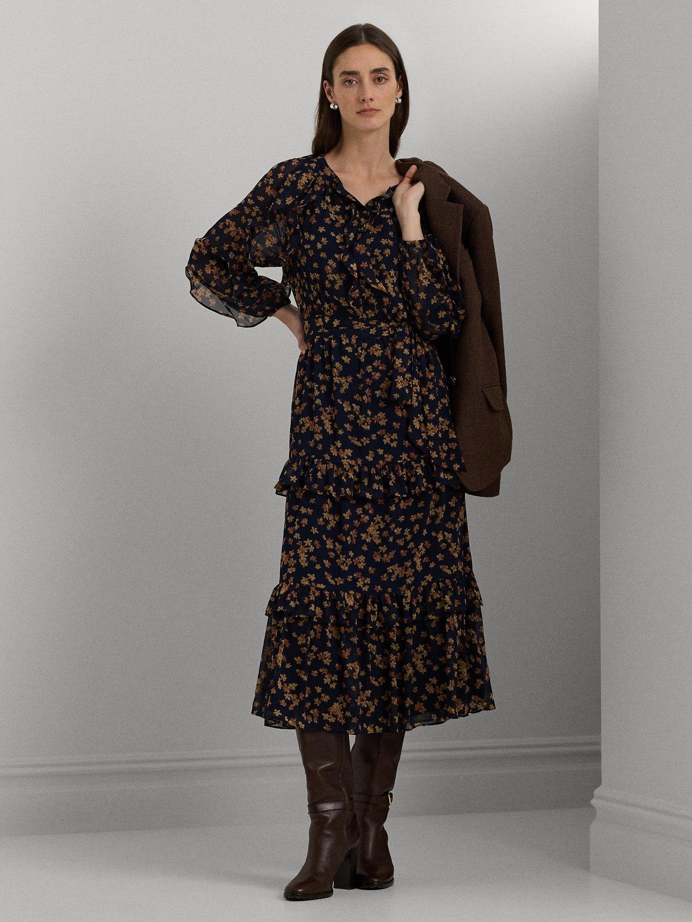 lauren by ralph lauren chemerin long sleeve dress - navy