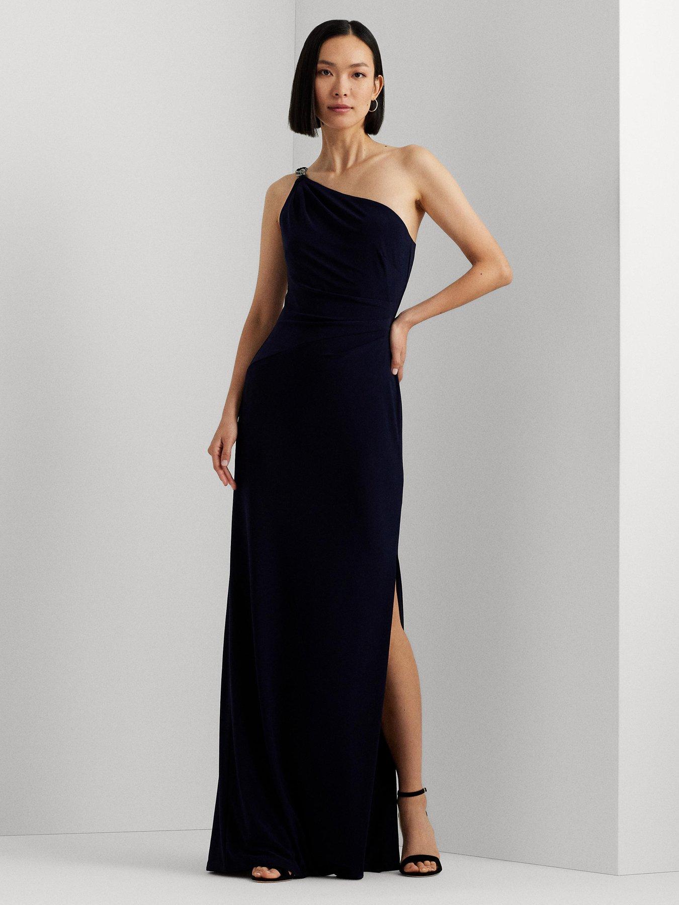 Lauren by Ralph Lauren Belina One Shoulder Evening Dress Navy Very