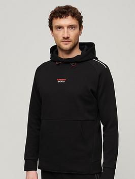 superdry sport tech logo loose hoodie - black