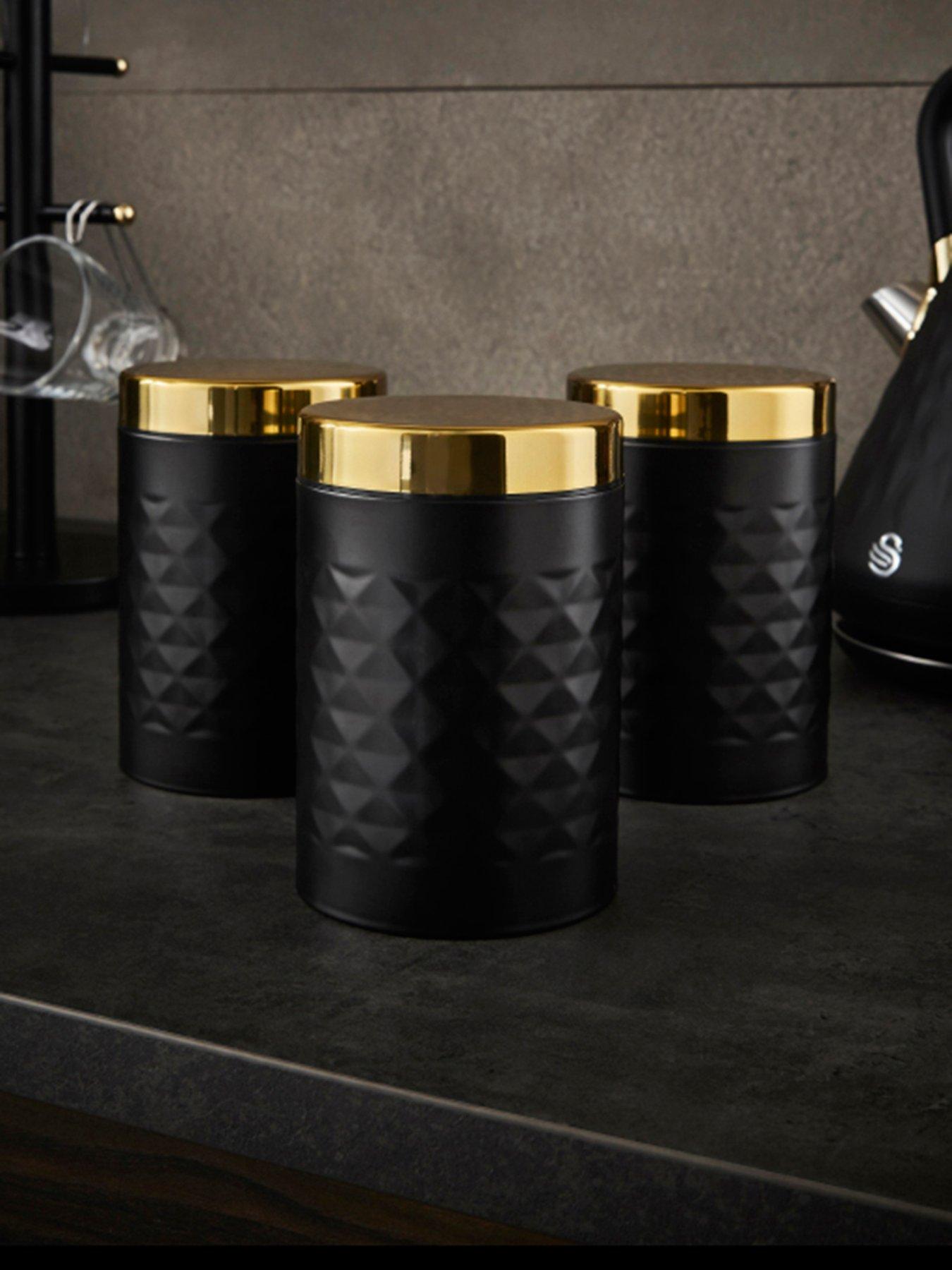 Product photograph of Swan Set Of 3 Canisters With Diamond Pattern - Black from very.co.uk