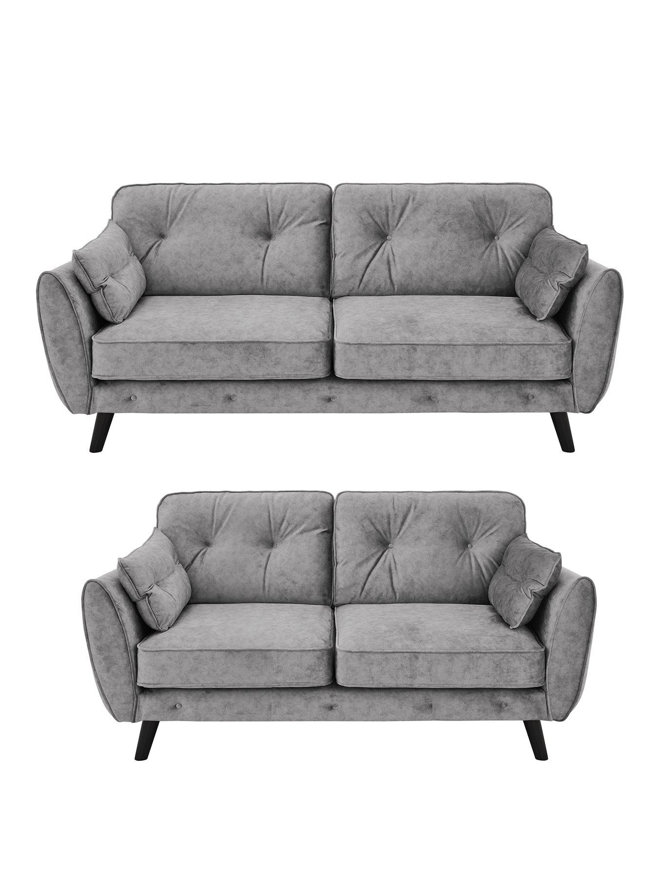 undefined Paulo Velvet 3 + 2 Seater Sofa Set (Buy  &  SAVE!) - Grey - FSC® Certified