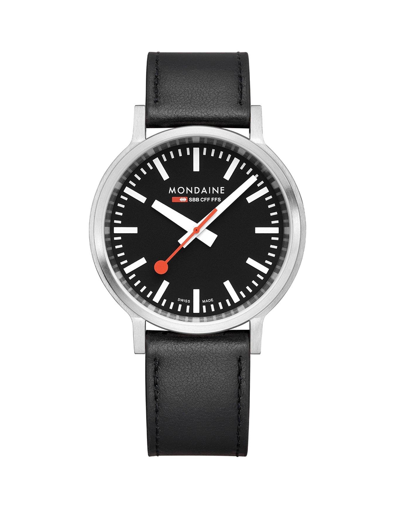 Mondaine Stop2Go Black Dial - grape leather