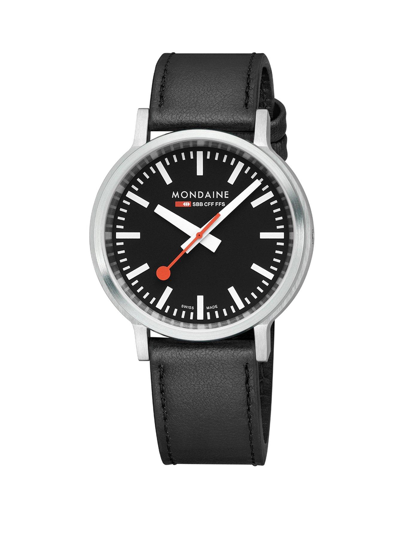 Mondaine Stop2Go Black Dial - grape leather | Very.co.uk