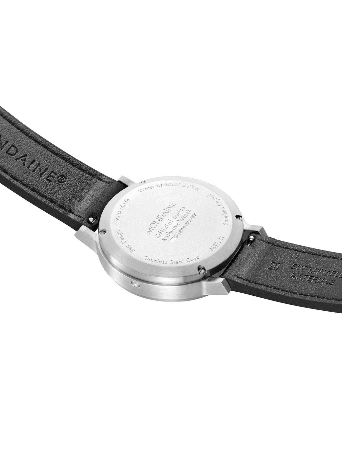 Mondaine Stop2Go Black Dial - grape leather | Very.co.uk