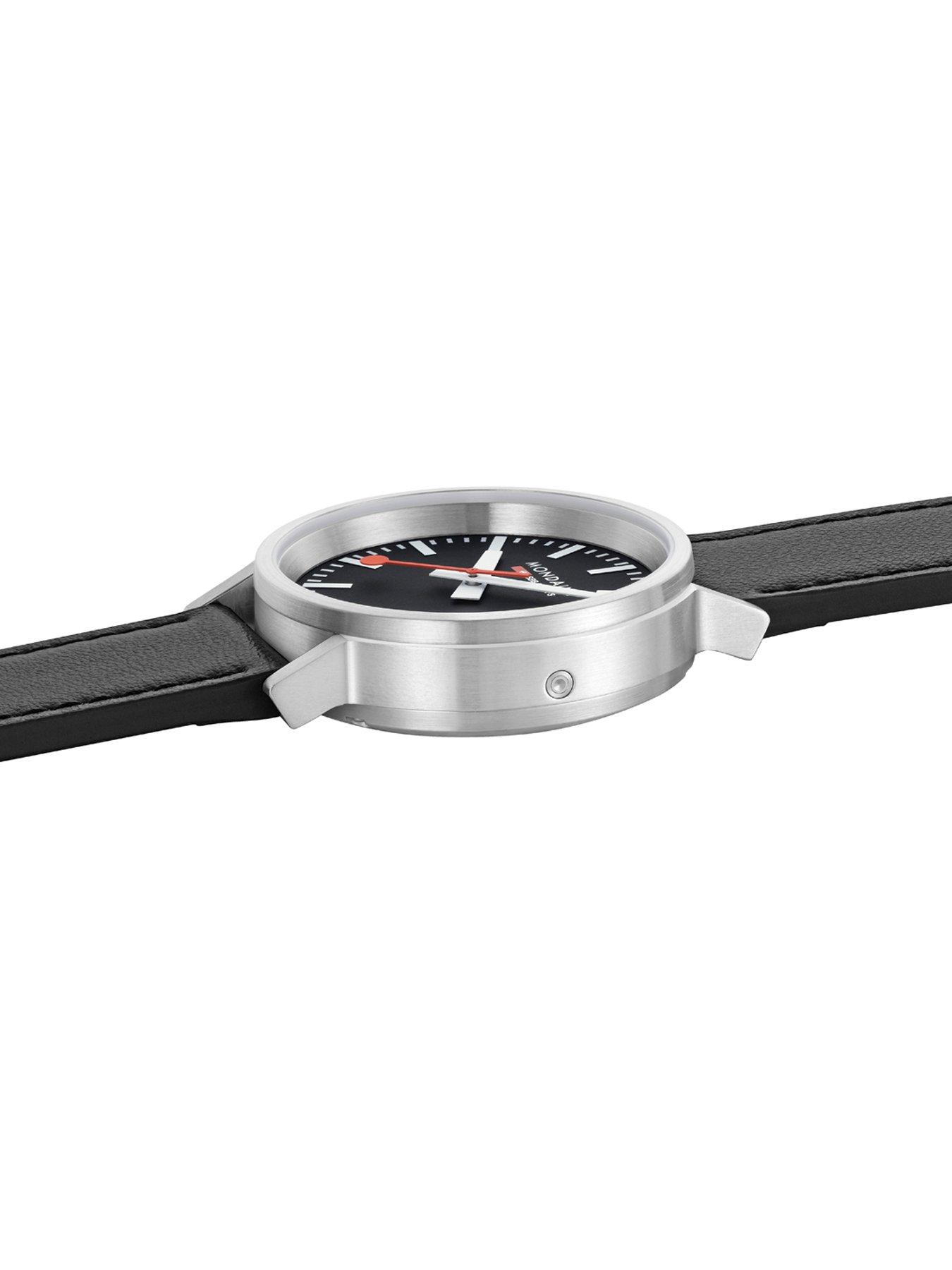 Mondaine Stop2Go Black Dial - grape leather | Very.co.uk