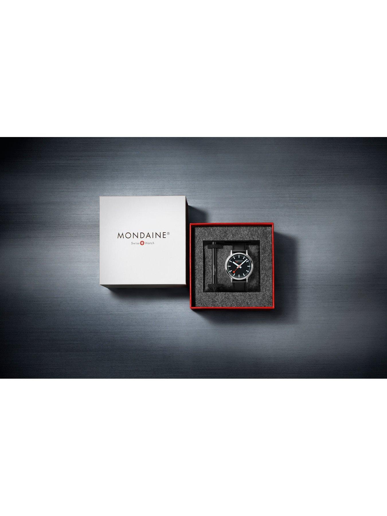 Mondaine Stop2Go Black Dial - grape leather | Very.co.uk