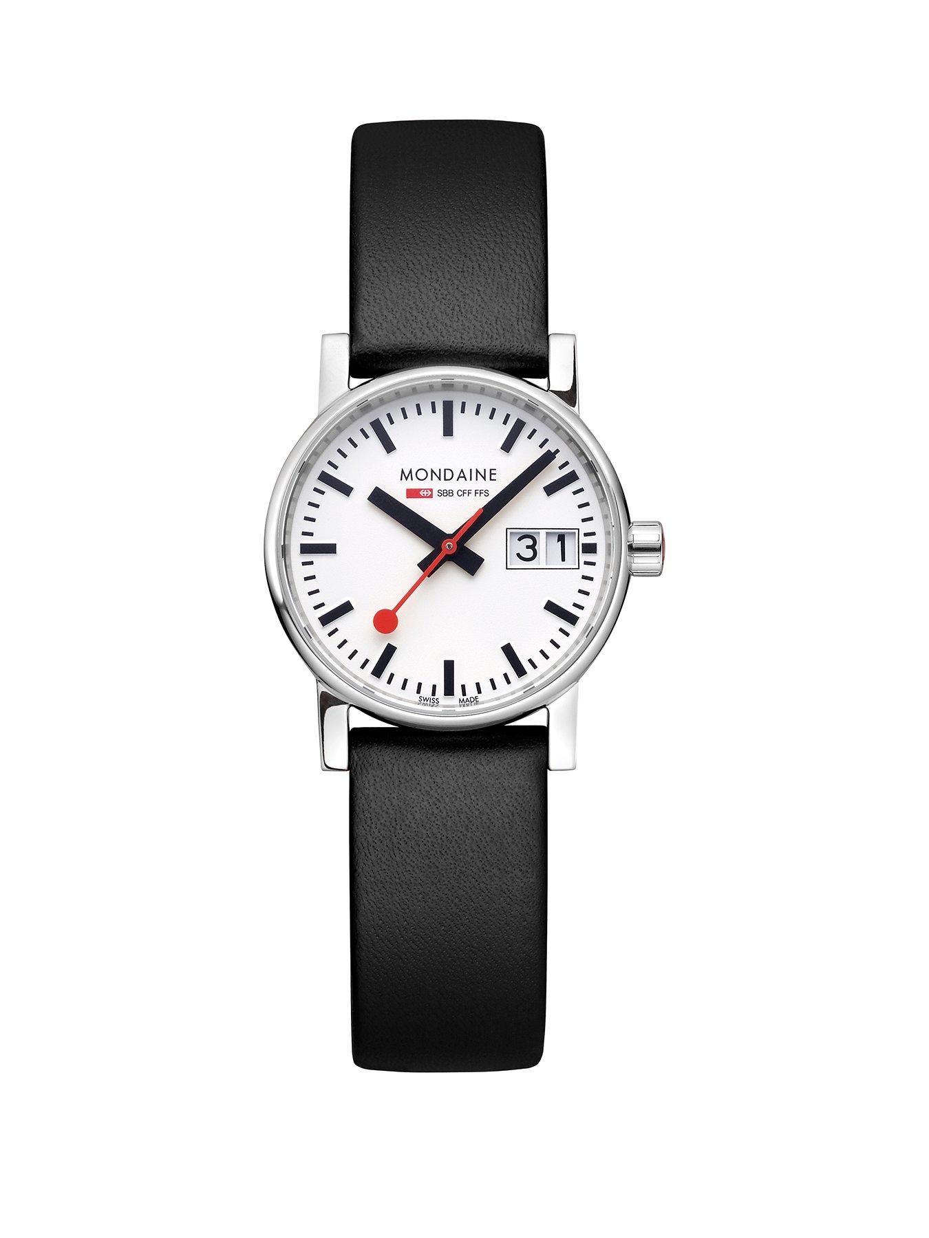 Mondaine evo2 30mm Big Date Black Grape Leather Strap Watch