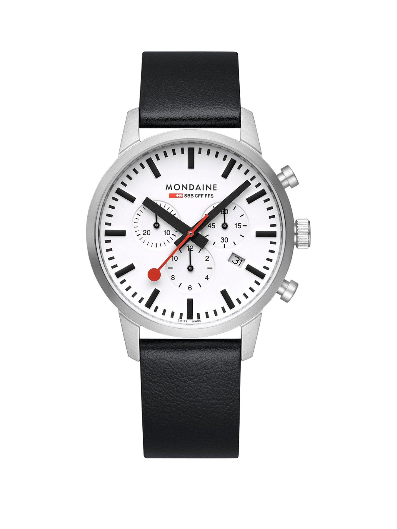 Mondaine Neo Chrono White Dial 41mm - grape leather | Very.co.uk