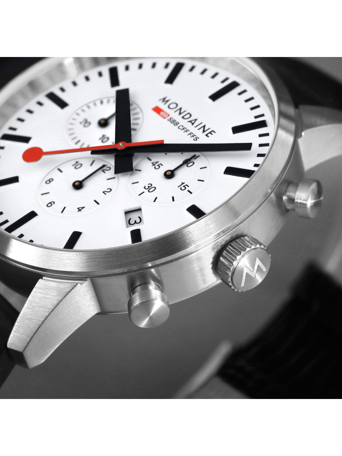 Mondaine Neo Chrono White Dial 41mm - grape leather | Very.co.uk