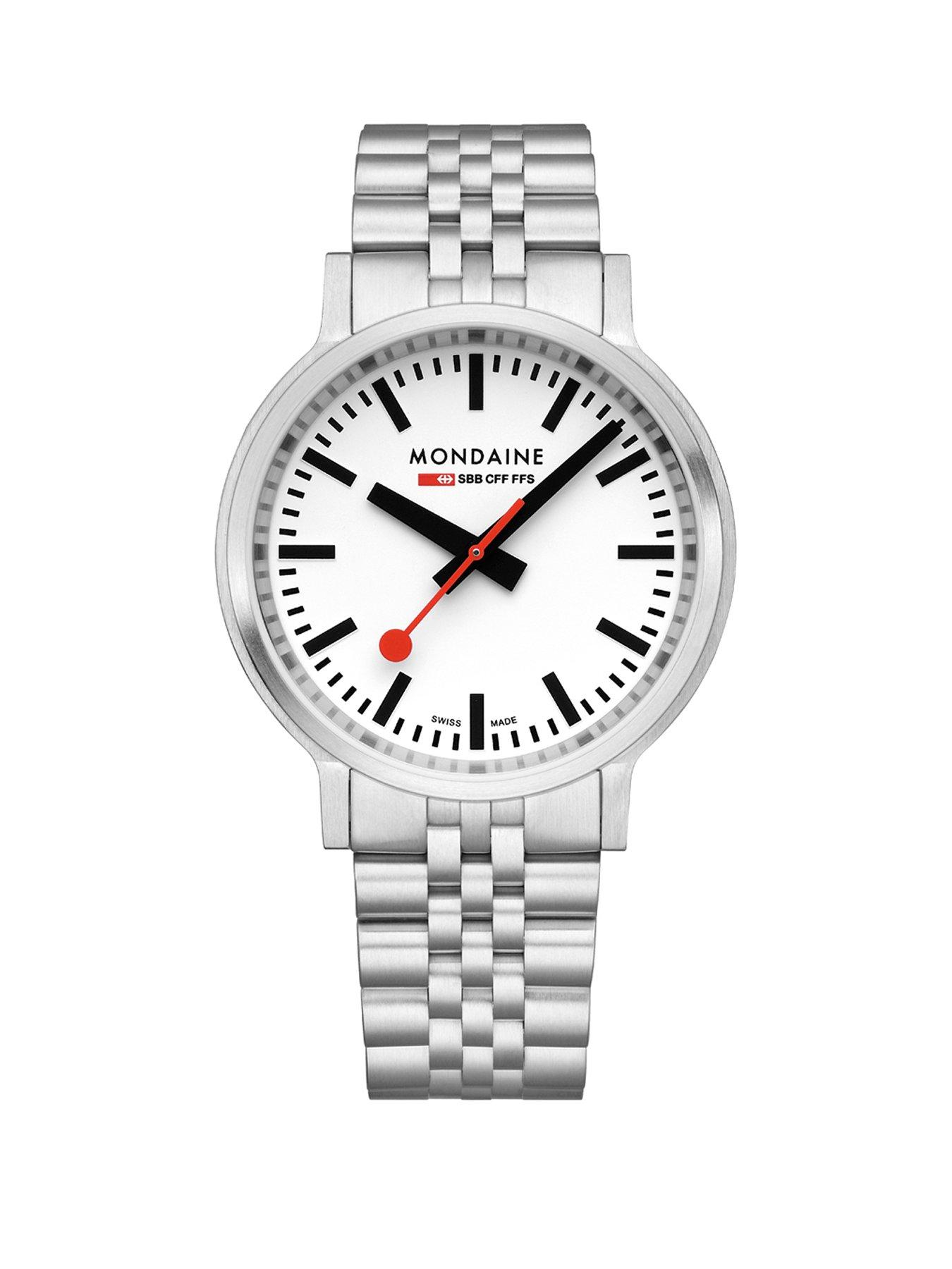 Product photograph of Mondaine Stop2go Backlight White Dial - Bracelet from very.co.uk