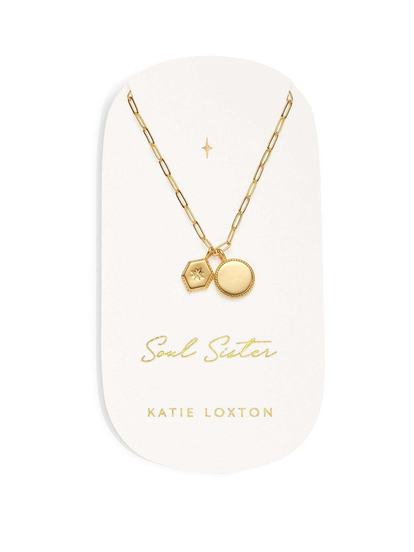 Product photograph of Katie Loxton Carded Charm Necklace Soul Sister Gold Plated Necklace 18cm 3cm Extender from very.co.uk