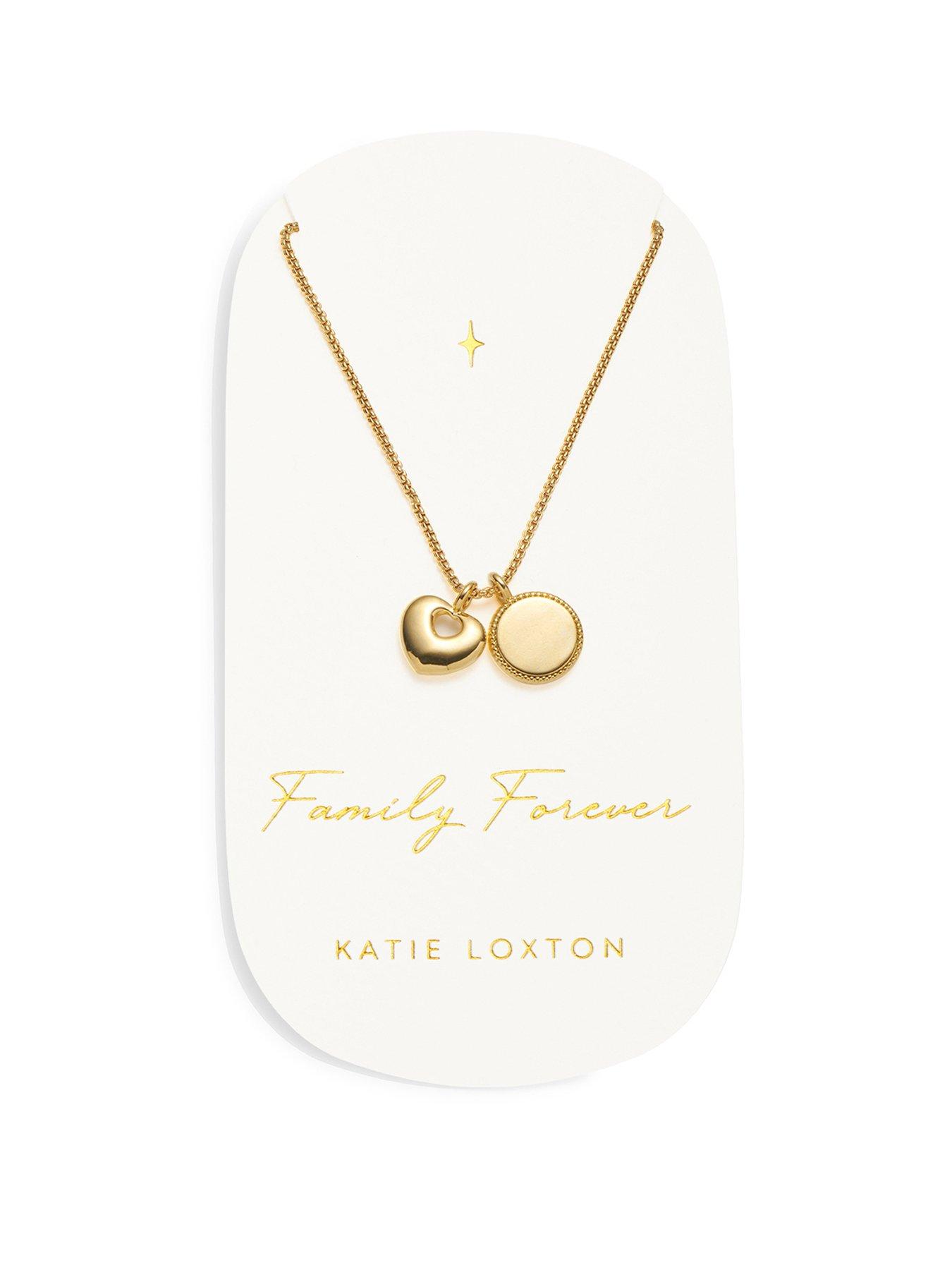 Product photograph of Katie Loxton Carded Charm Necklace Family Forever Gold Plated Necklace 18cm 3cm Extender from very.co.uk