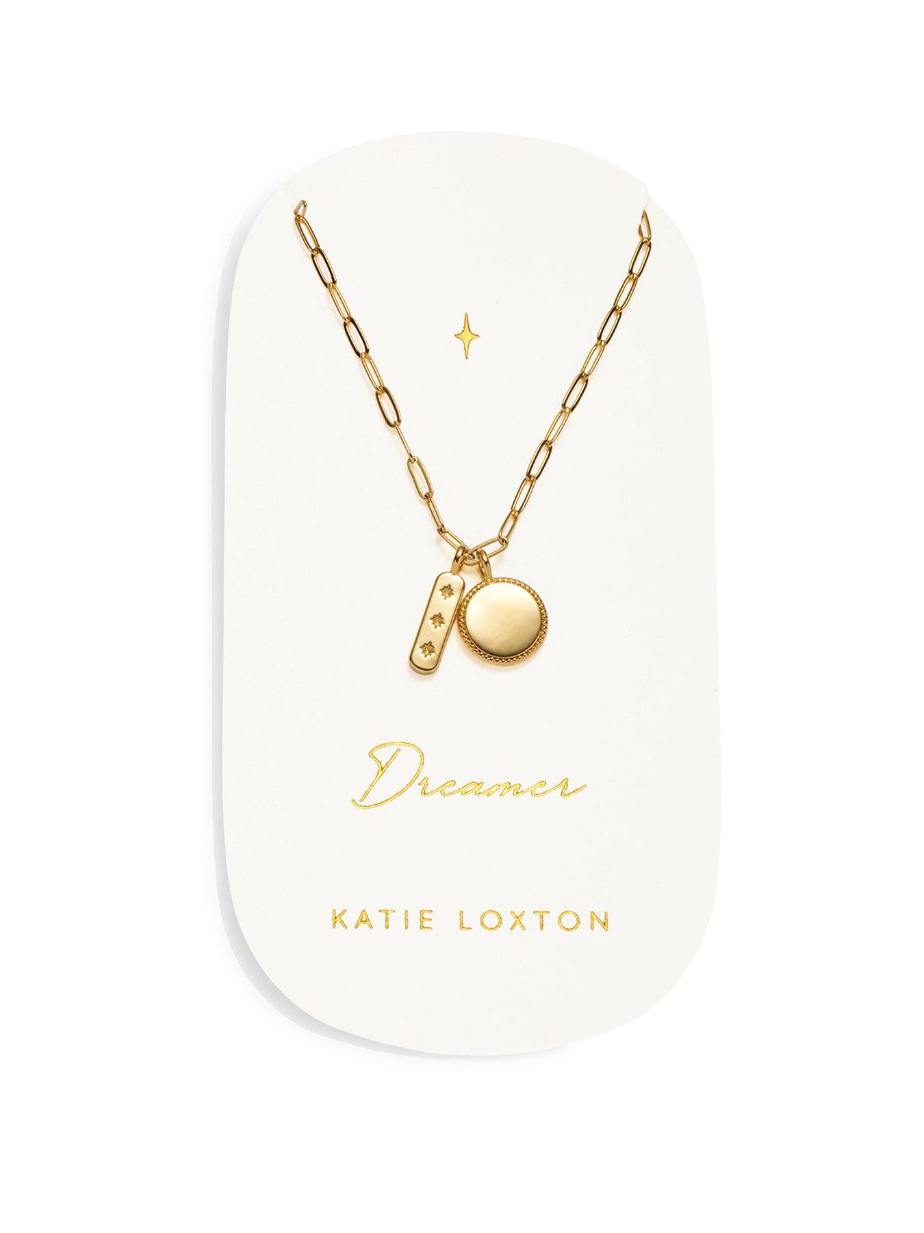 Product photograph of Katie Loxton Carded Charm Necklace Dreamer Gold Plated Necklace 18cm 3cm Extender from very.co.uk