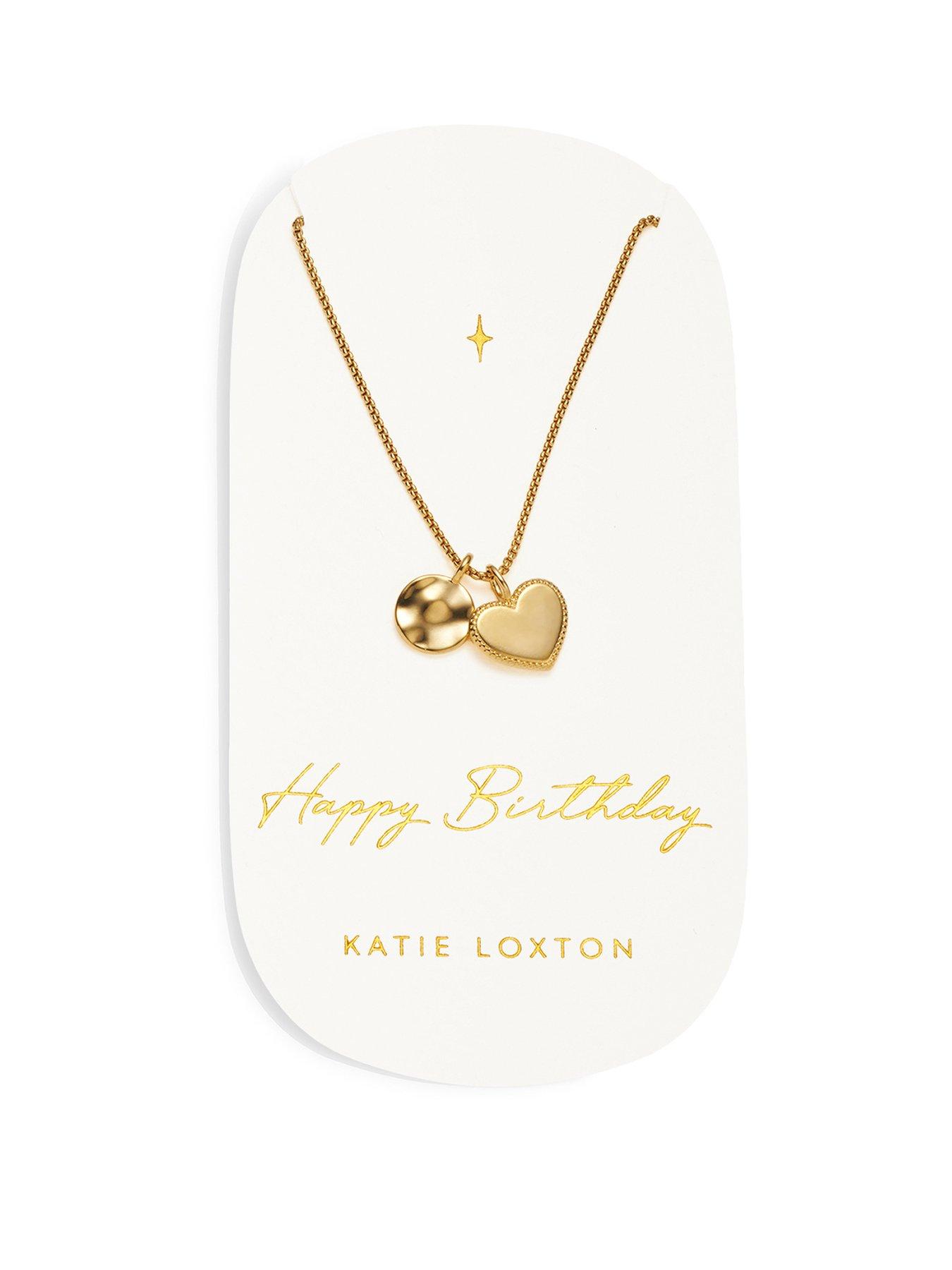 Product photograph of Katie Loxton Carded Charm Necklace Happy Birthday Gold Plated Necklace 18cm 3cm Extender from very.co.uk