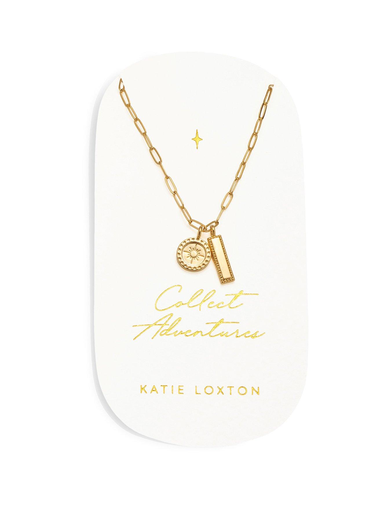 Product photograph of Katie Loxton Carded Charm Necklace Collect Adventures Gold Plated Necklace 18cm 3cm Extender from very.co.uk