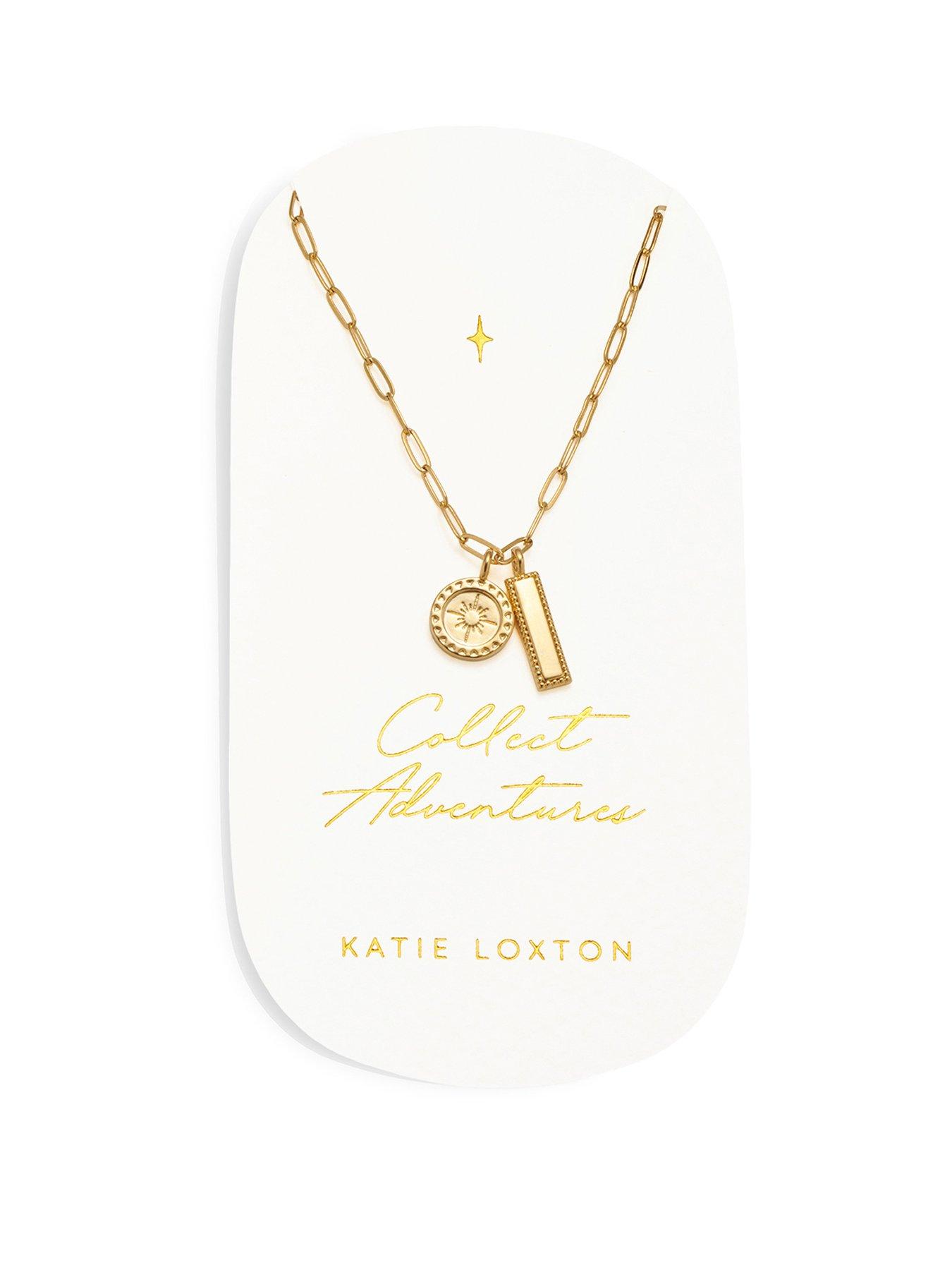 Product photograph of Katie Loxton Collect Adventures Waterproof Gold Charm Necklace from very.co.uk