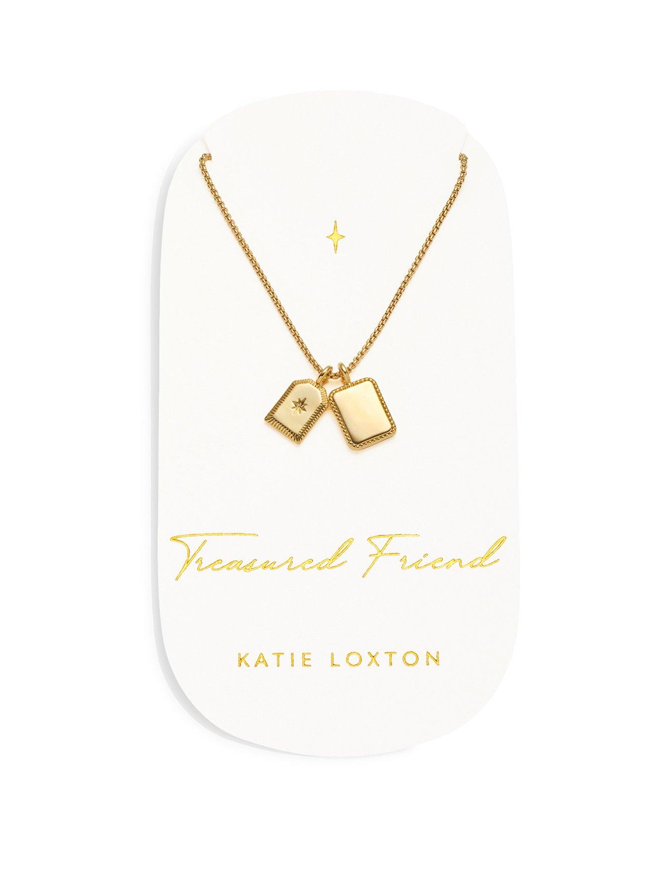 Product photograph of Katie Loxton Carded Charm Necklace Treasured Friend Gold Plated Necklace 18cm 3cm Extender from very.co.uk