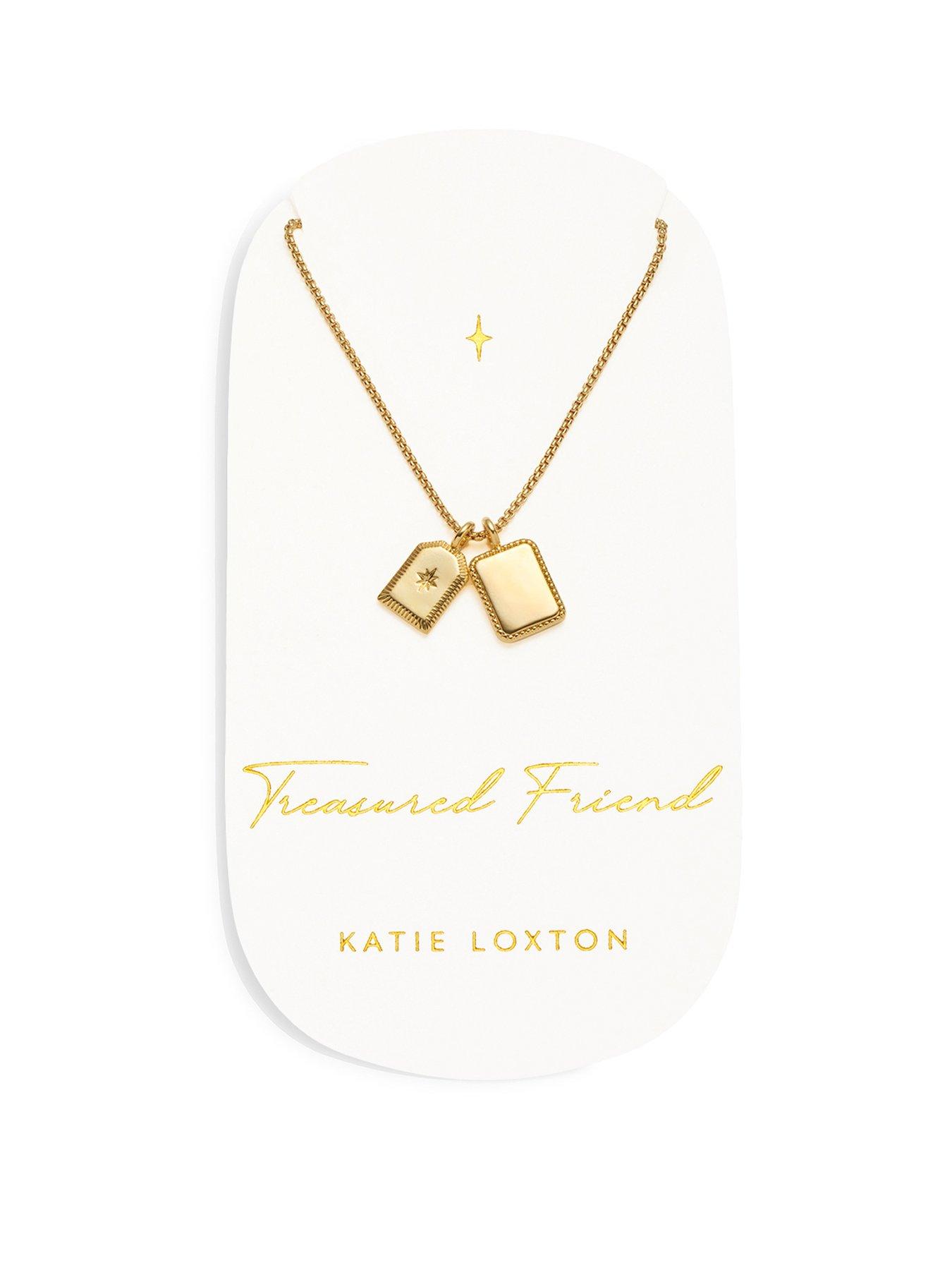 Product photograph of Katie Loxton Treasured Friend Waterproof Gold Charm Necklace from very.co.uk