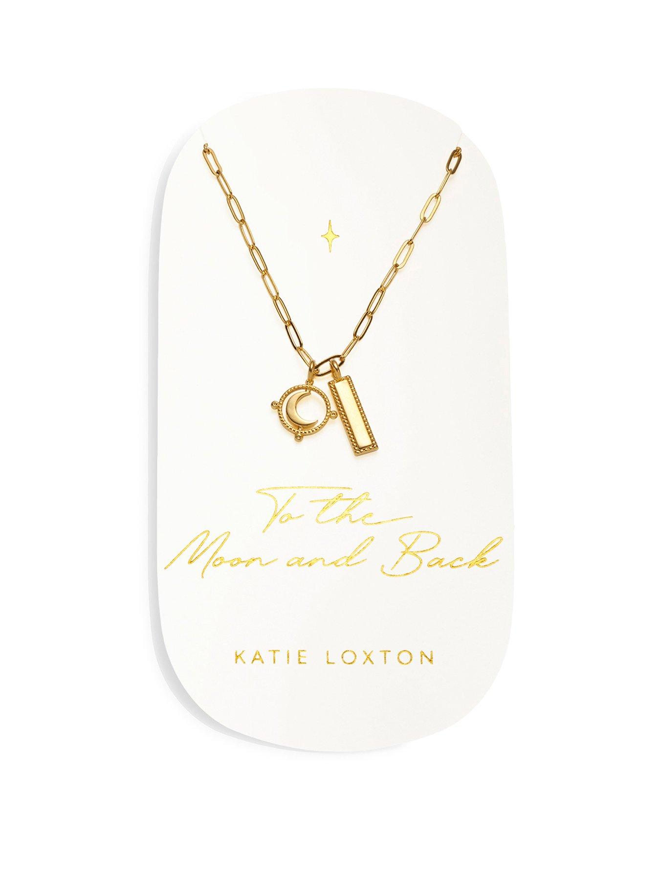 Product photograph of Katie Loxton Carded Charm Necklace To The Moon Back Gold Plated Necklace 18cm 3cm Extender from very.co.uk