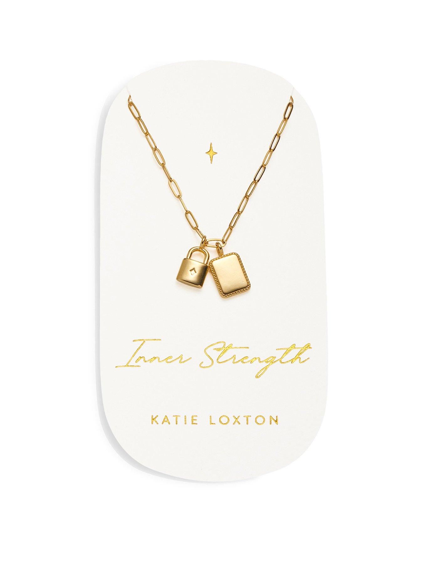 Product photograph of Katie Loxton Carded Charm Necklace Inner Strength Gold Plated Necklace 18cm 3cm Extender from very.co.uk