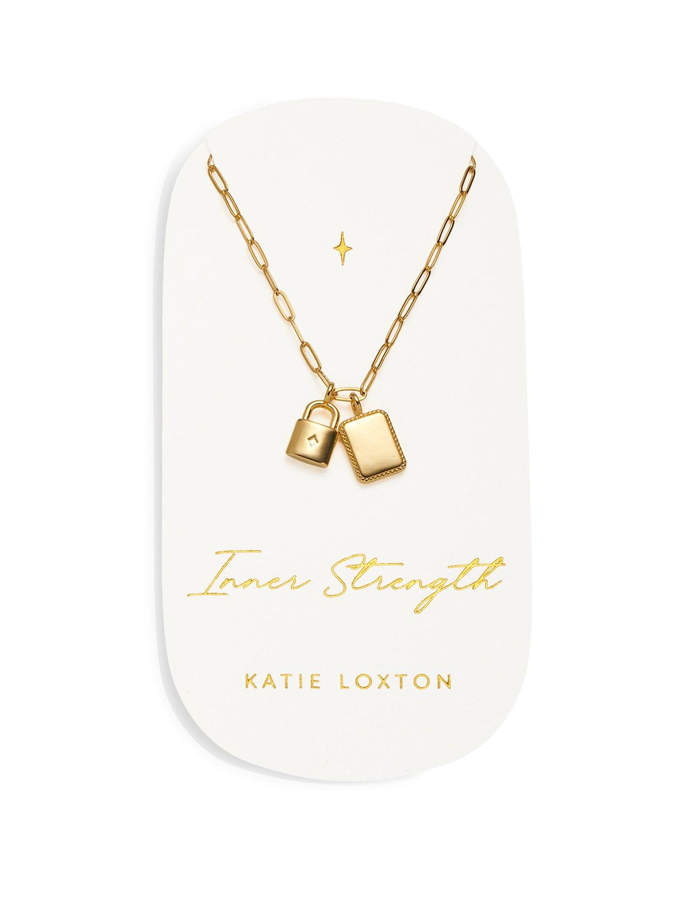Product photograph of Katie Loxton Inner Strength Waterproof Gold Charm Necklace from very.co.uk