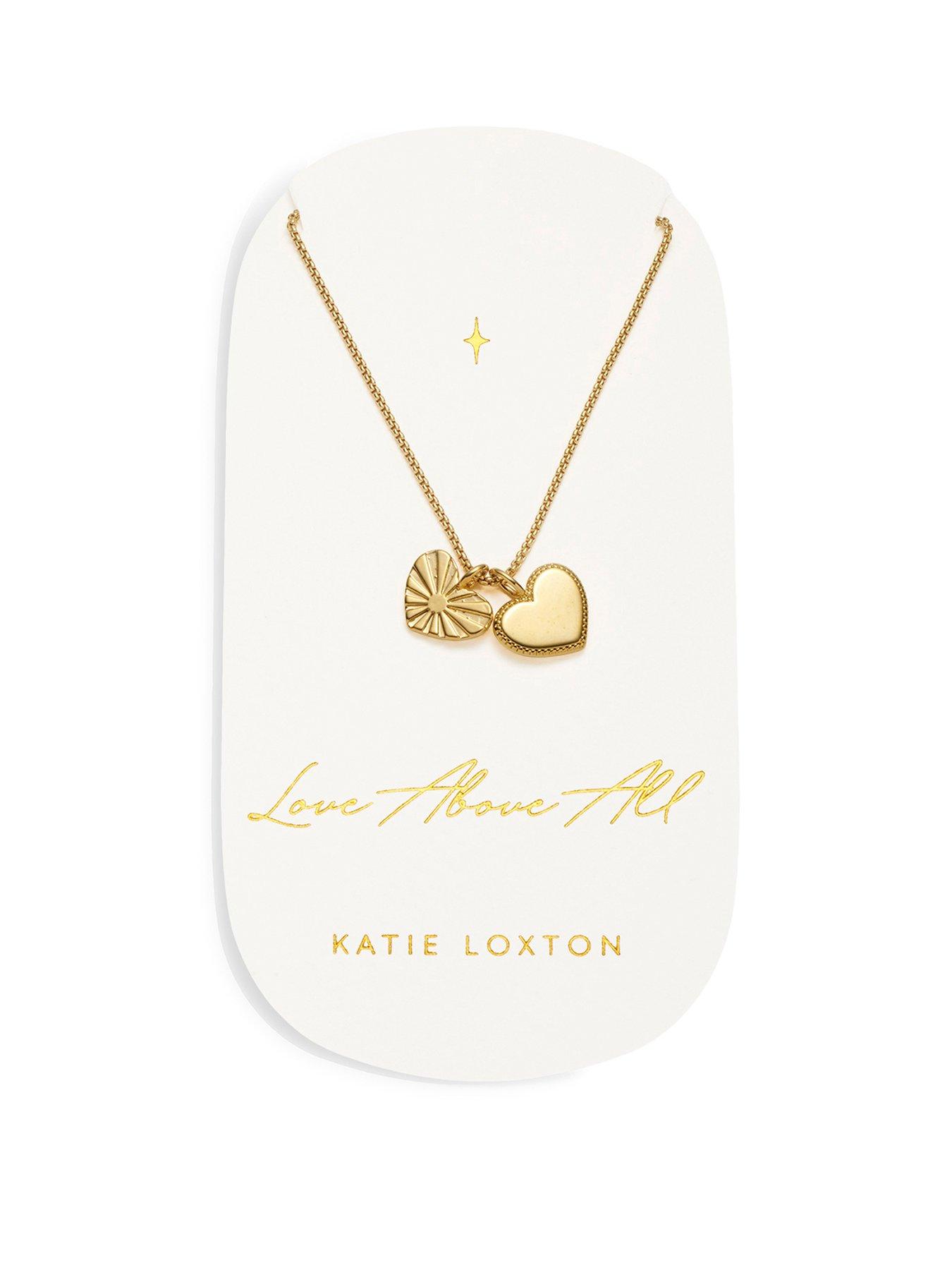 Product photograph of Katie Loxton Carded Charm Necklace Love Above All Gold Plated Necklace 18cm 3cm Extender from very.co.uk