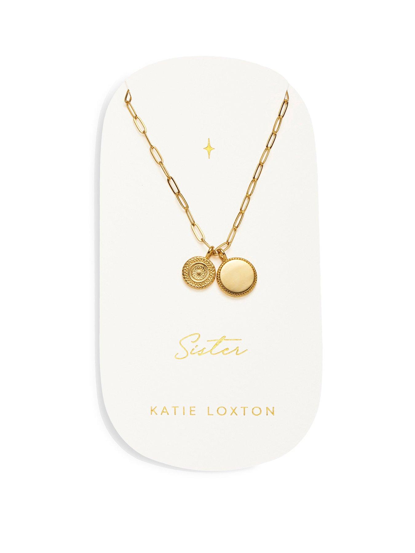 Product photograph of Katie Loxton Carded Charm Necklace Sister Gold Plated Necklace 18cm 3cm Extender from very.co.uk