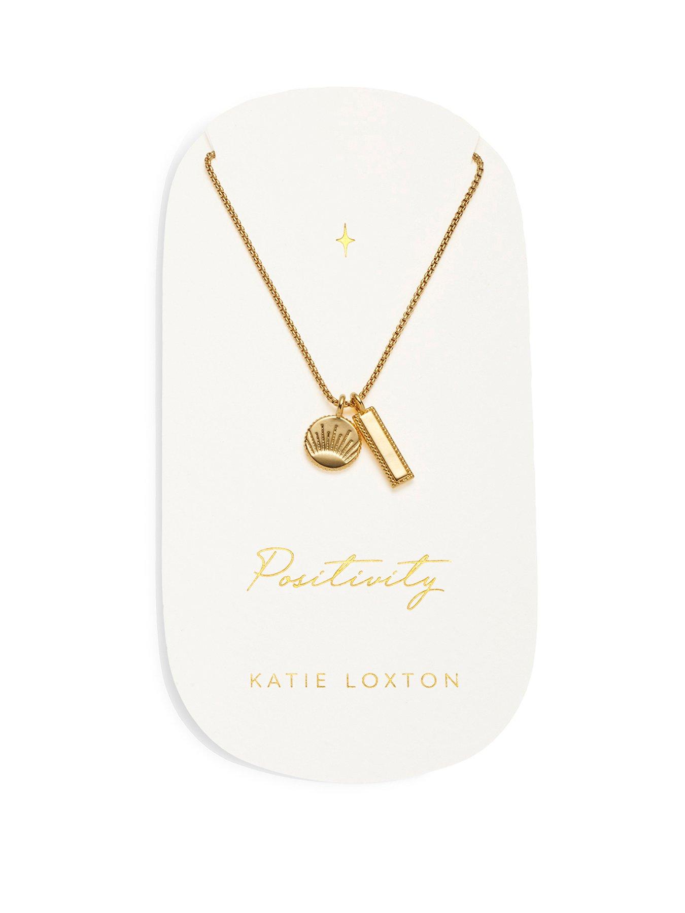 Product photograph of Katie Loxton Carded Charm Necklace Positivity Gold Plated Necklace 18cm 3cm Extender from very.co.uk