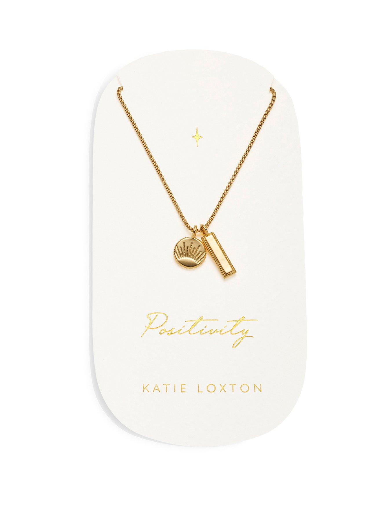 Product photograph of Katie Loxton Positivity Waterproof Gold Charm Necklace from very.co.uk