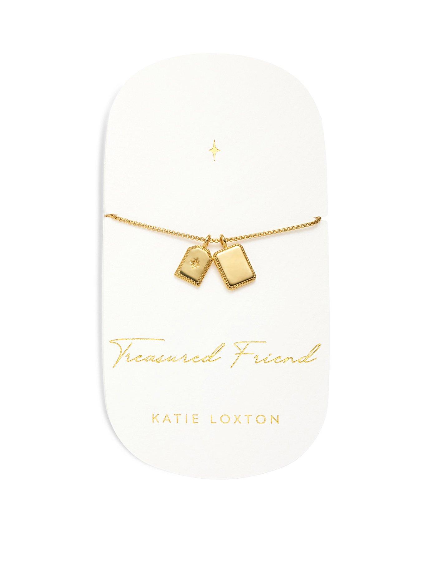 Product photograph of Katie Loxton Carded Charm Bracelet Treasured Friend Gold Plated Bracelet 18cm 3cm Extender from very.co.uk