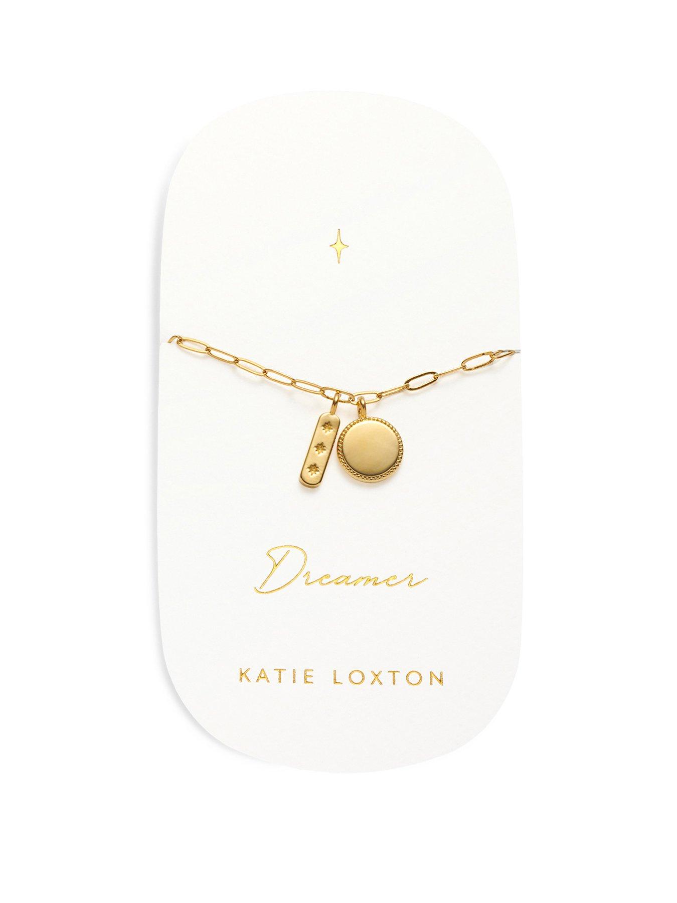 Product photograph of Katie Loxton Carded Charm Bracelet Dreamer Gold Plated Bracelet 18cm 3cm Extender from very.co.uk