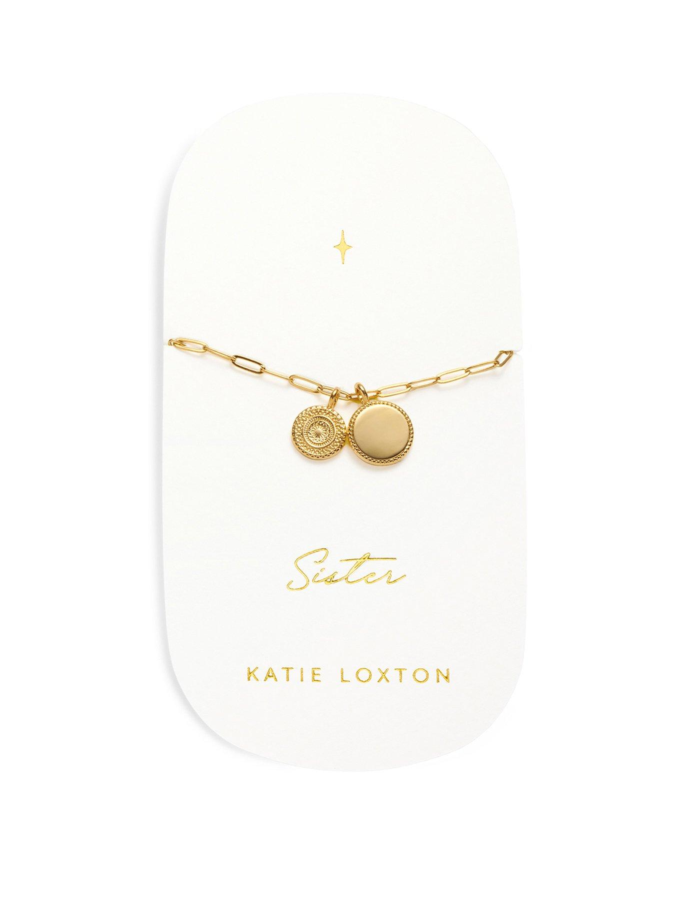 Product photograph of Katie Loxton Sister Waterproof Gold Charm Bracelet from very.co.uk