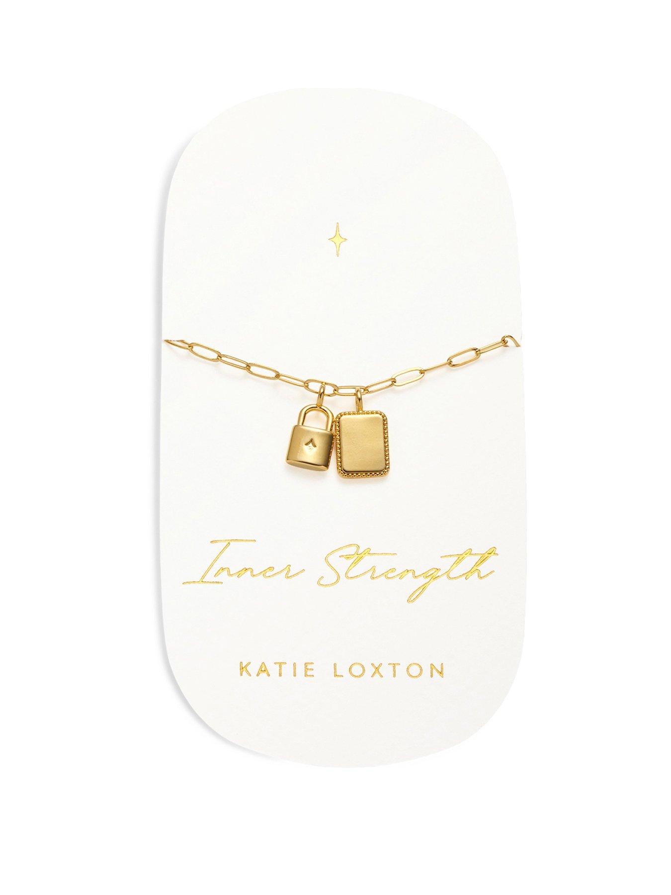 Product photograph of Katie Loxton Inner Strength Waterproof Gold Charm Bracelet from very.co.uk