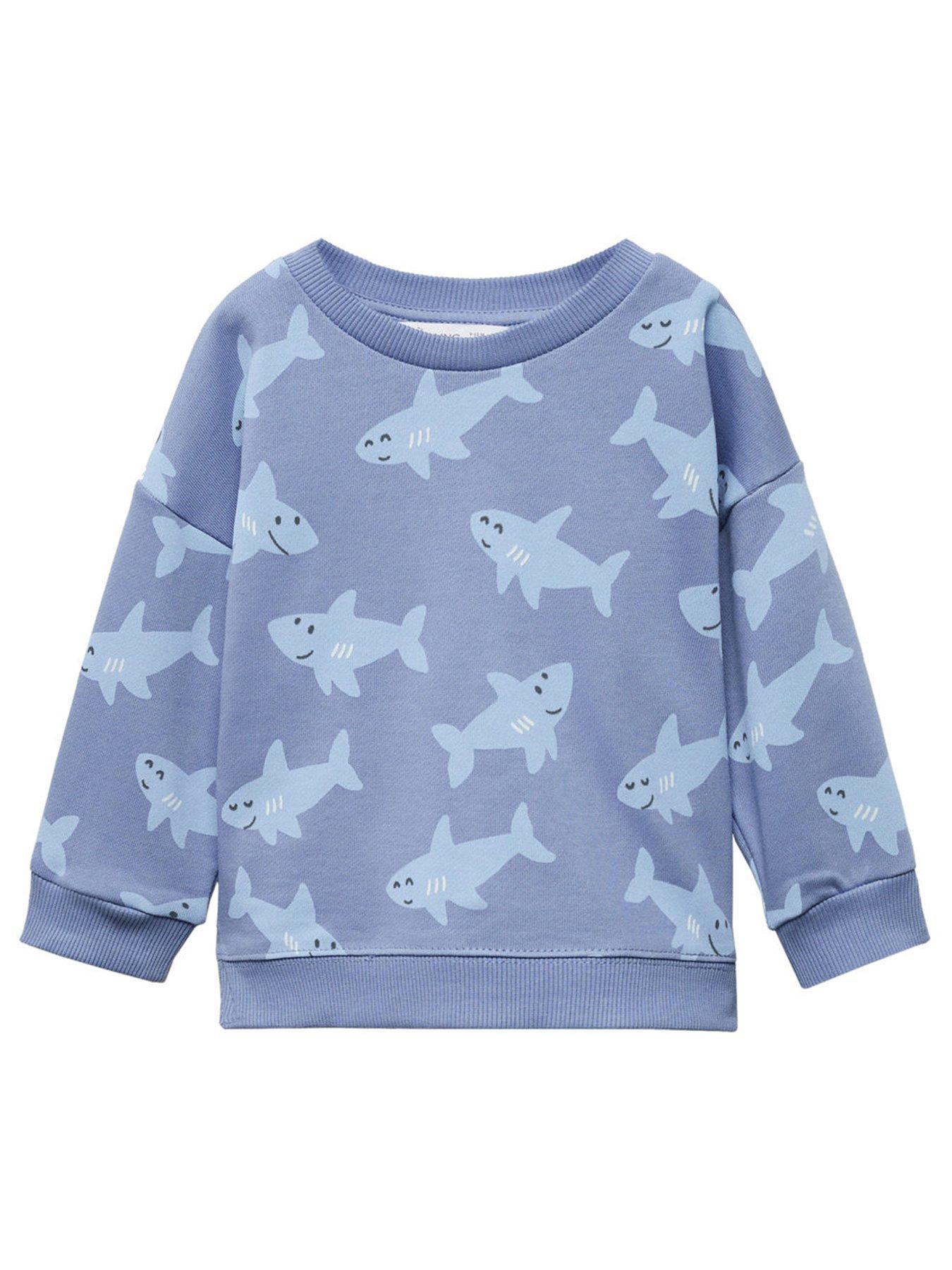 Younger Boys Shark Sweat Top Blue