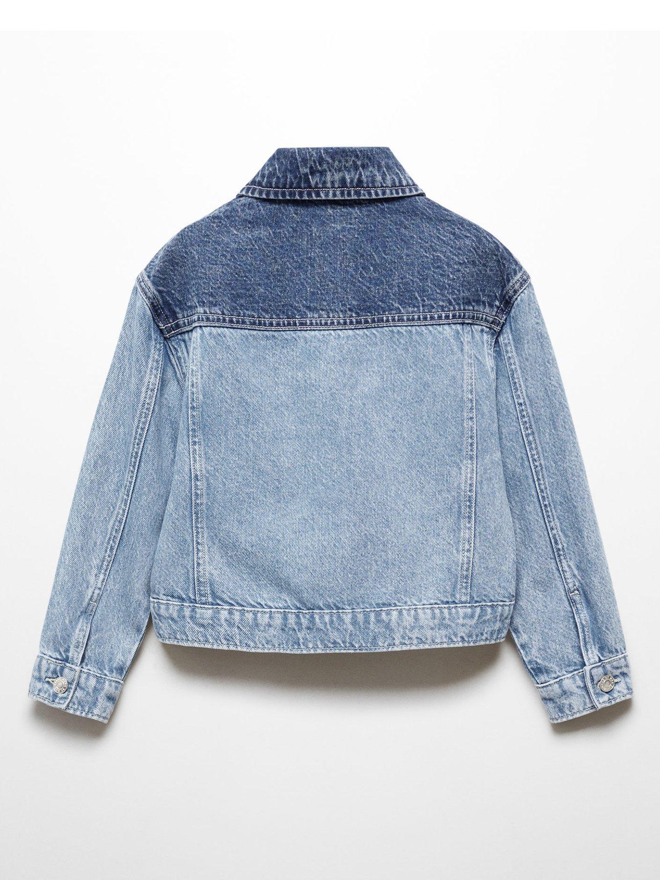 Mango Girls Contrast Denim Jacket - Blue | Very.co.uk