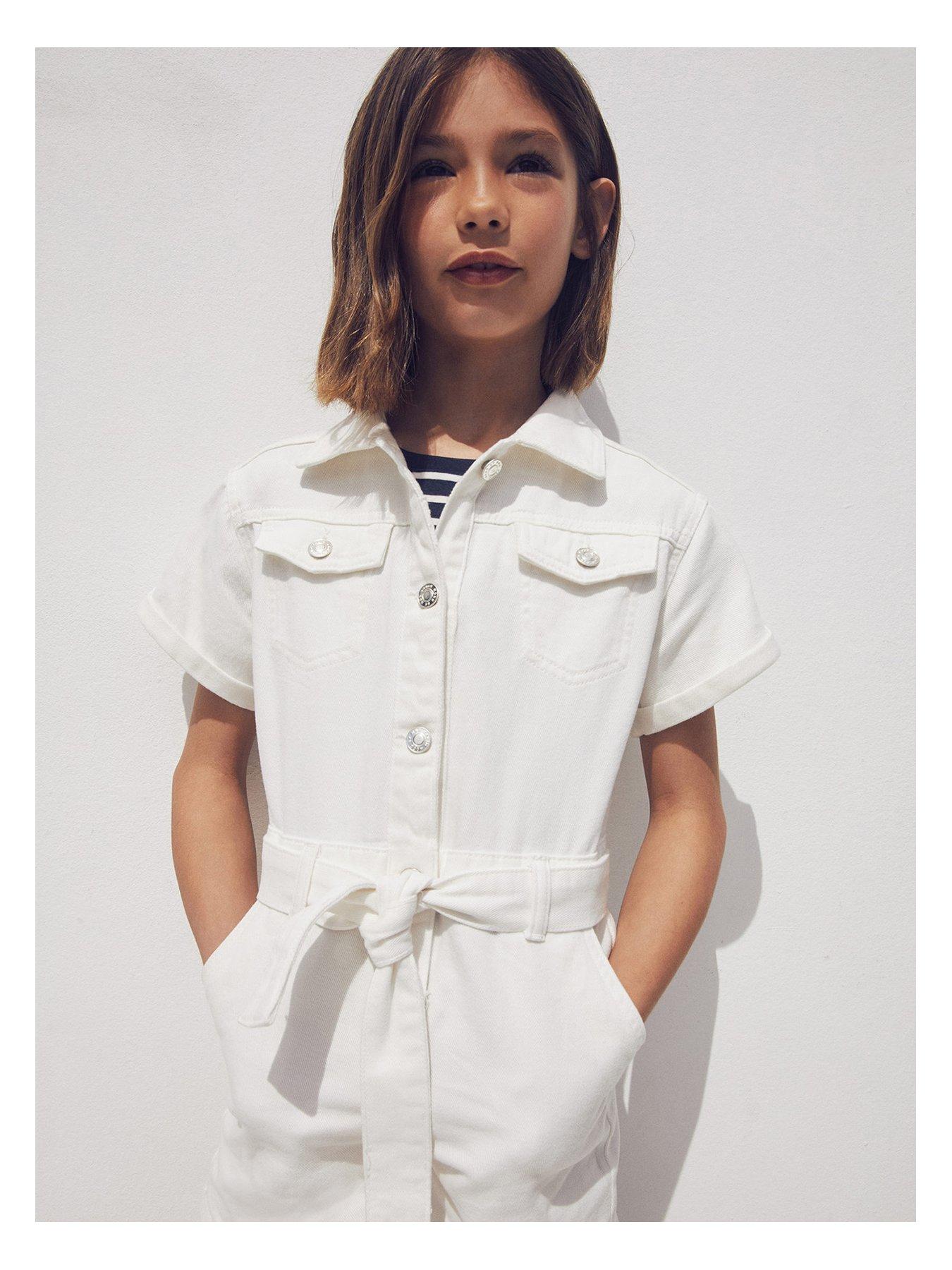 Mango Girls Denim Shirt Playsuit White Very
