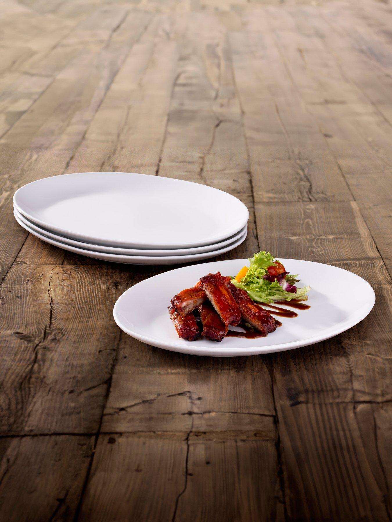 Set of 4 Oval Steak Plates 30 x 22.4 cm