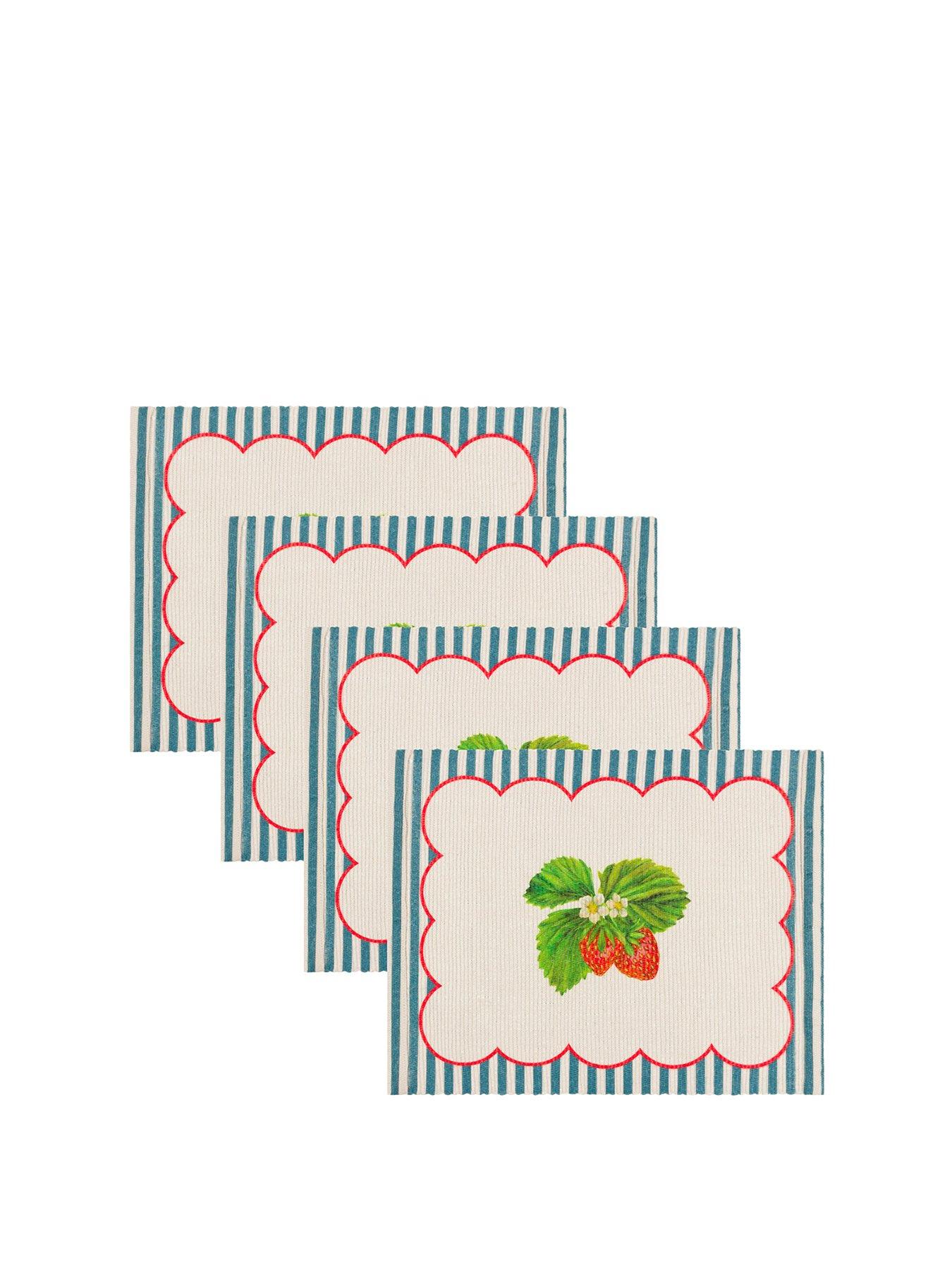 Product photograph of Wylder Nature Strawberry Stripes Set Of 4 Indoor Outdoor Placemats from very.co.uk