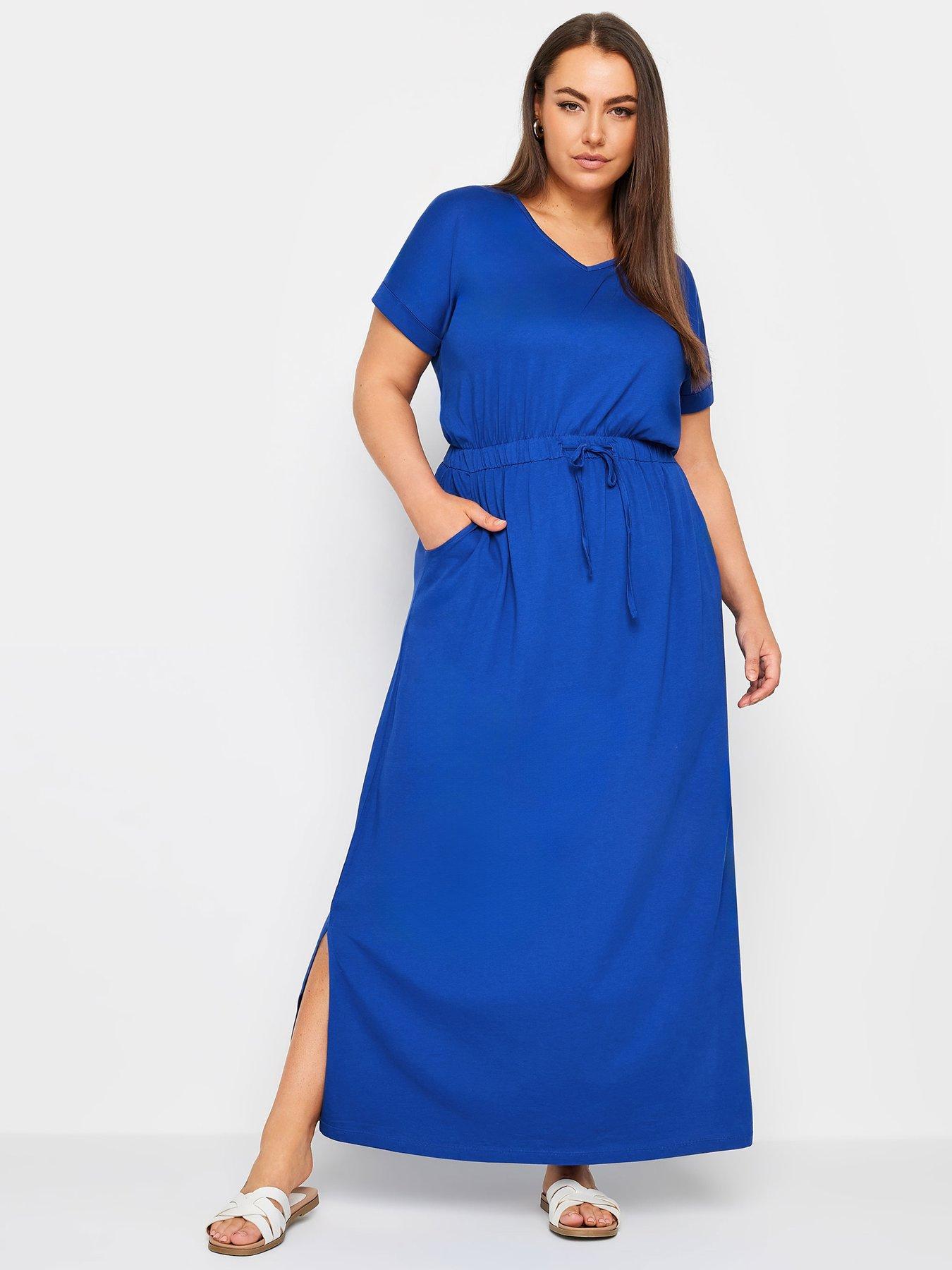Yours Curve Side Split Drawcord Maxi Dress - Blue | Very.co.uk