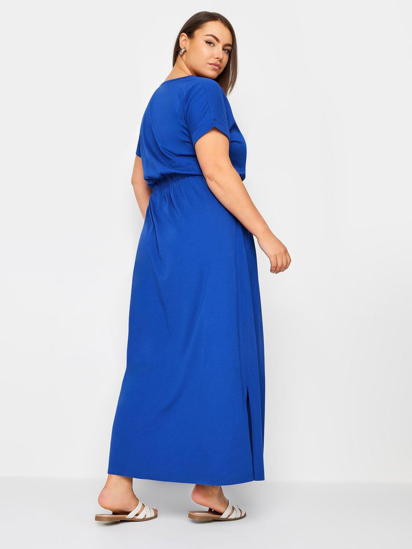 Yours Curve Side Split Drawcord Maxi Dress - Blue | Very.co.uk