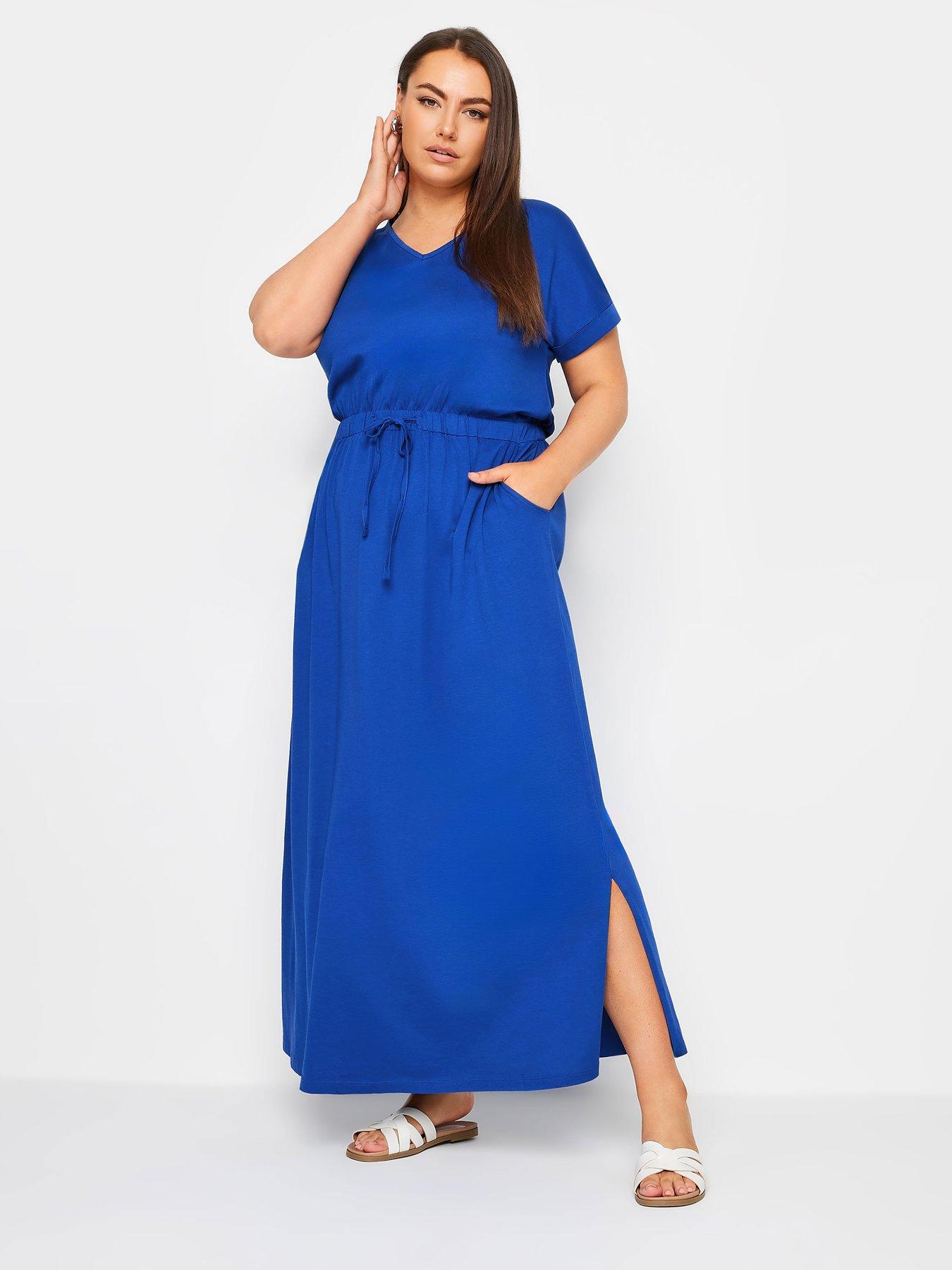 Yours Curve Side Split Drawcord Maxi Dress - Blue | Very.co.uk