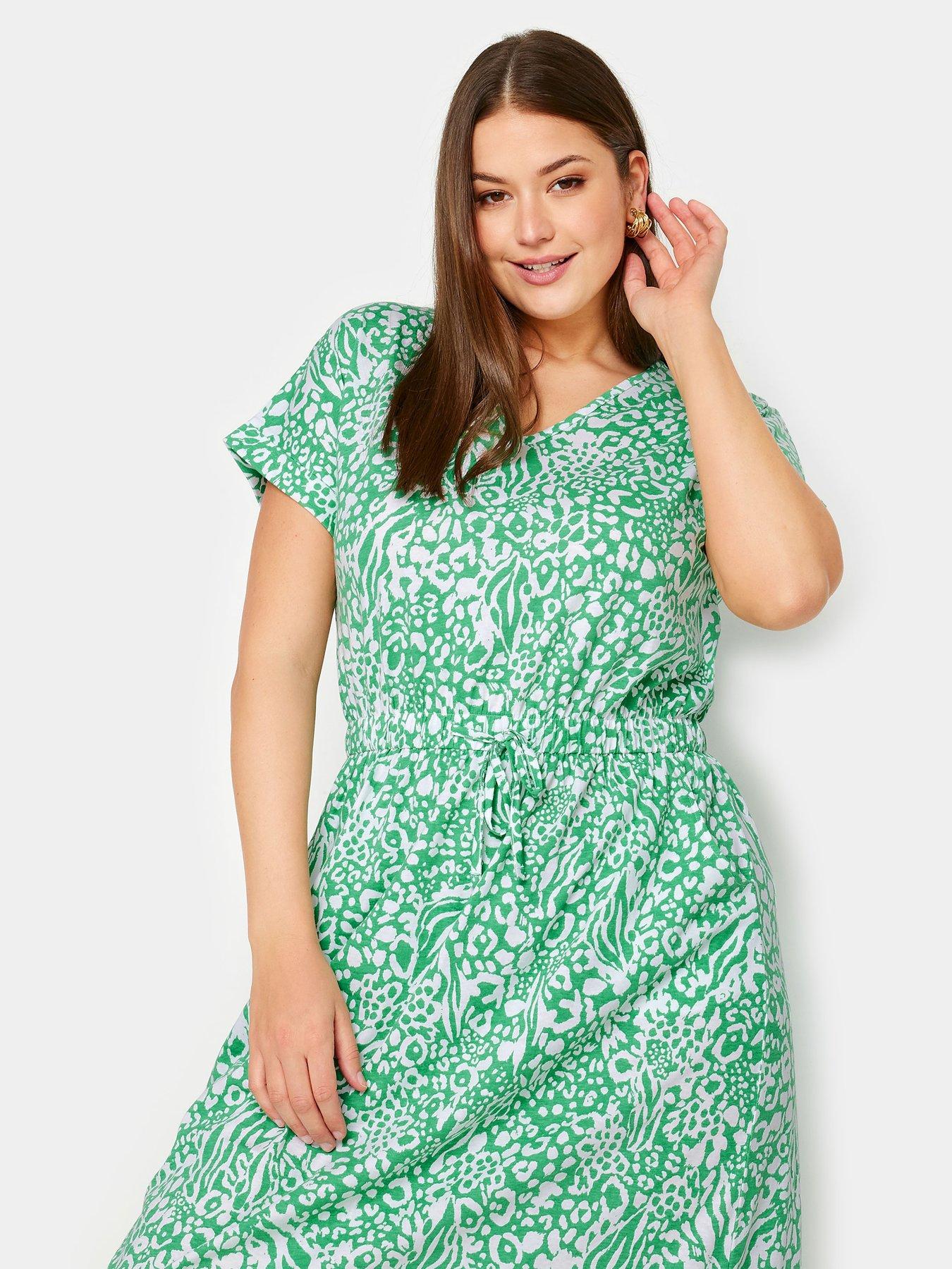 Yours Curve Side Split Drawcord Maxi Dress Mix Animal Green | Very.co.uk