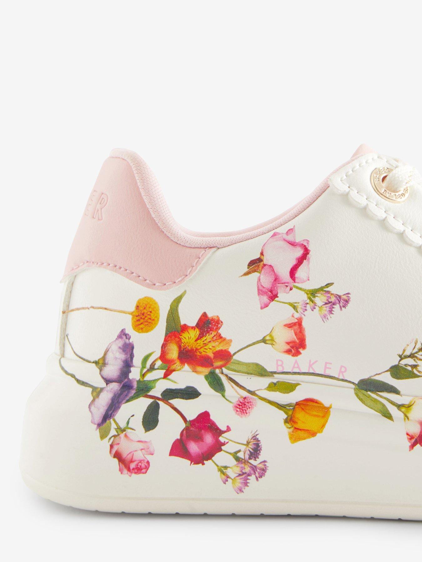 Older Girls Floral Chunky Trainer White