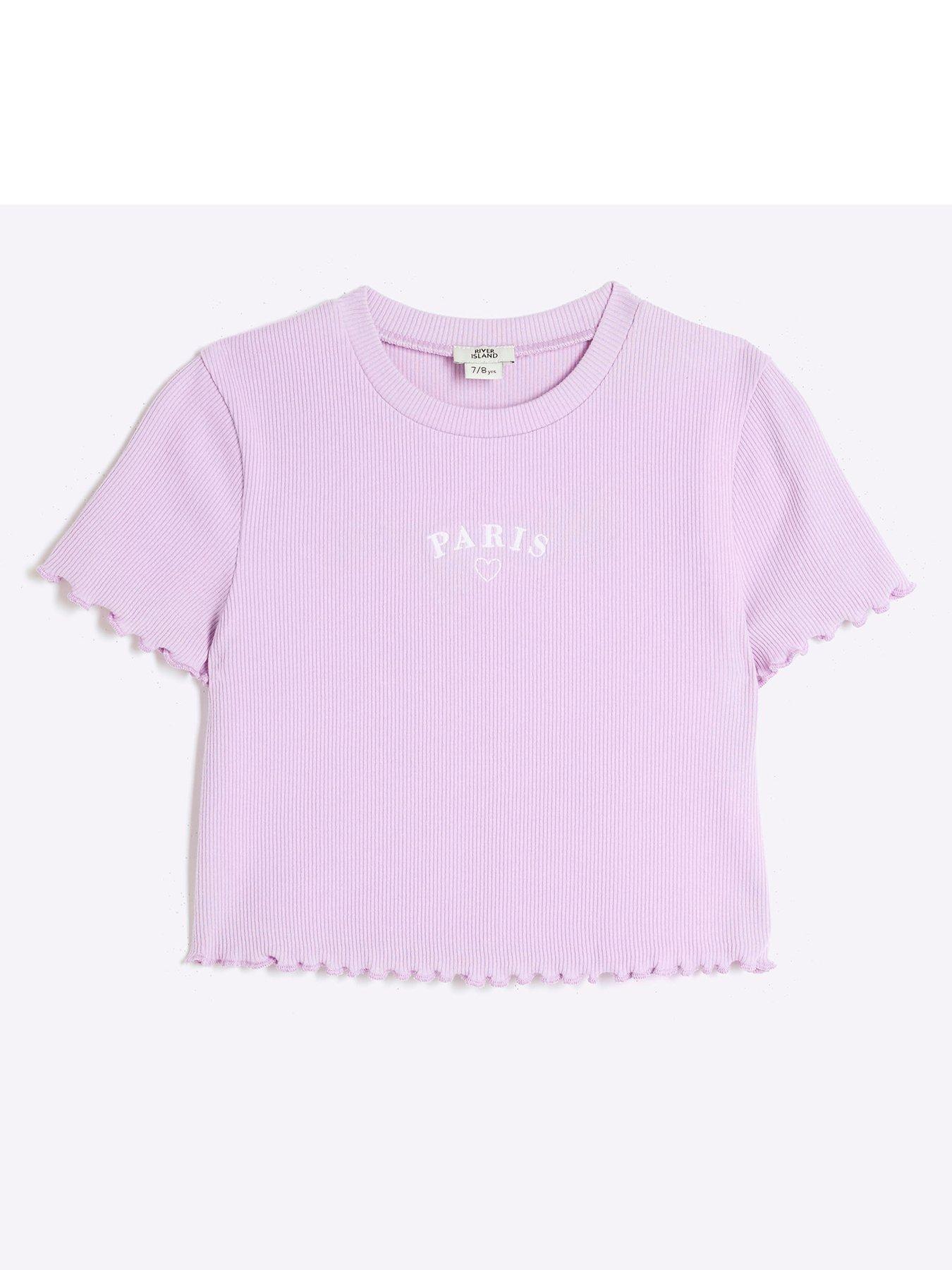 River Island Girls Embroidered Logo Crop T-Shirt - Purple | Very.co.uk