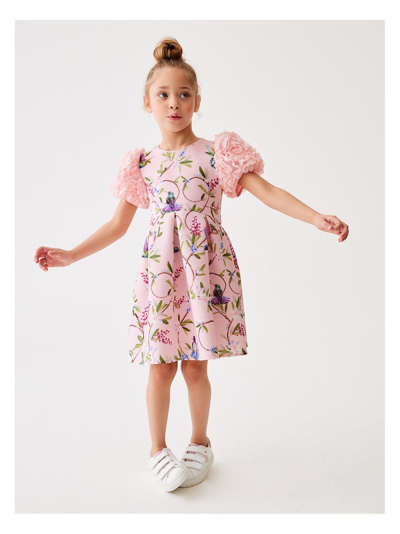 Ted Baker Girls Ruffle Sleece All Over Print Scuba Dress | Very.co.uk