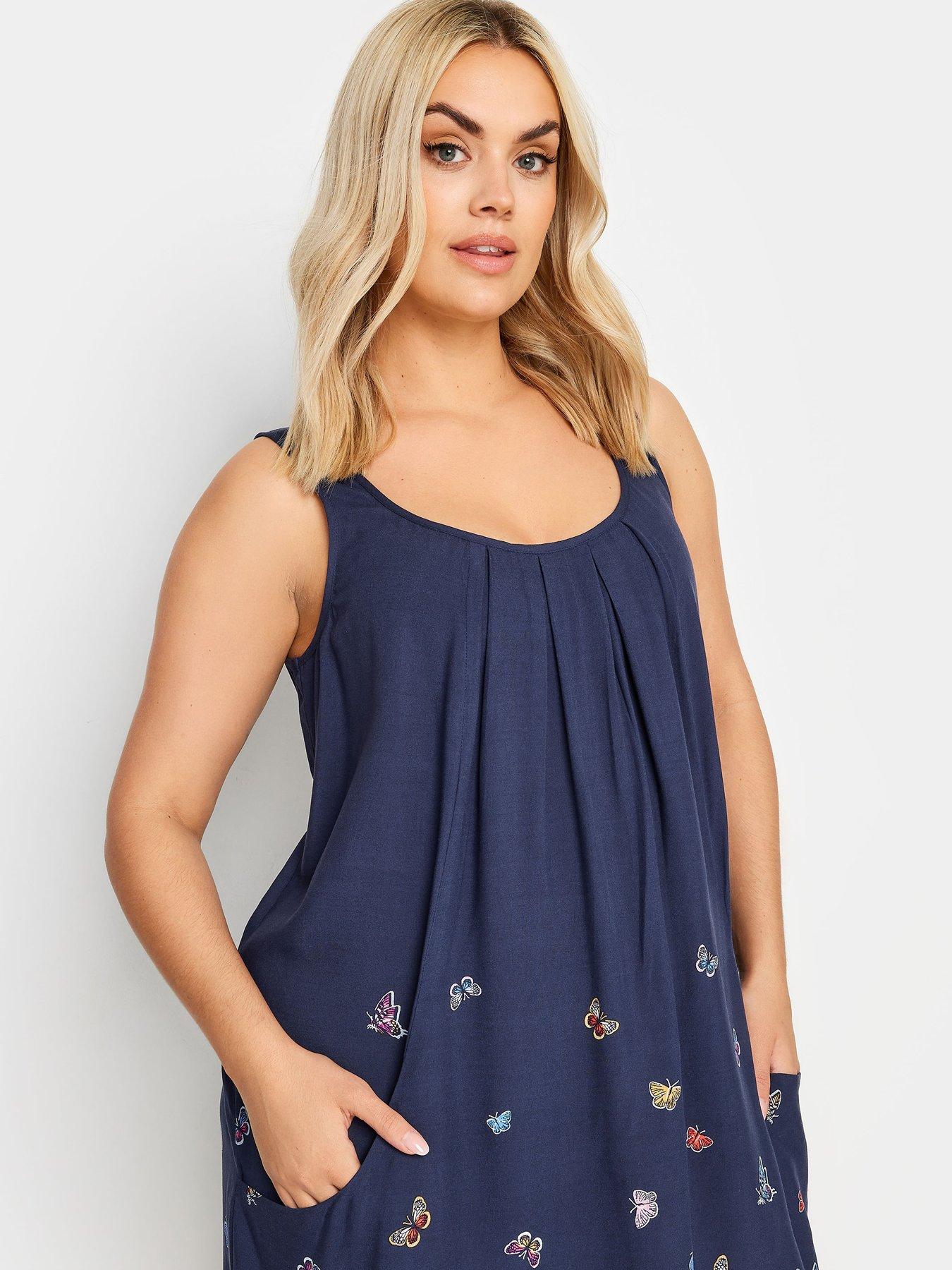 Yours Curve Butterfly Border Drape Pocket Dress. Navy | Very.co.uk