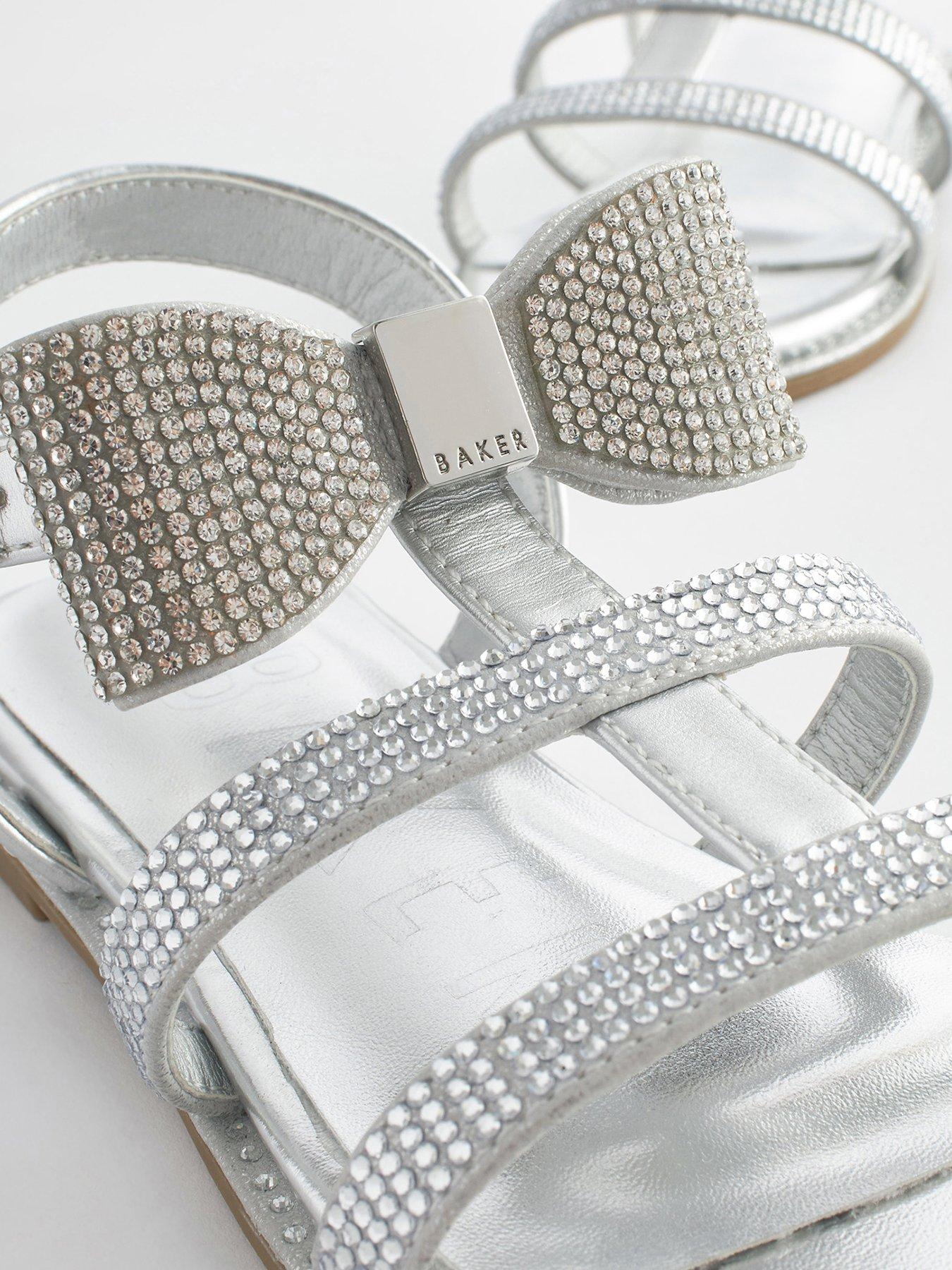 Girls Strappy Diamante Sandal Silver