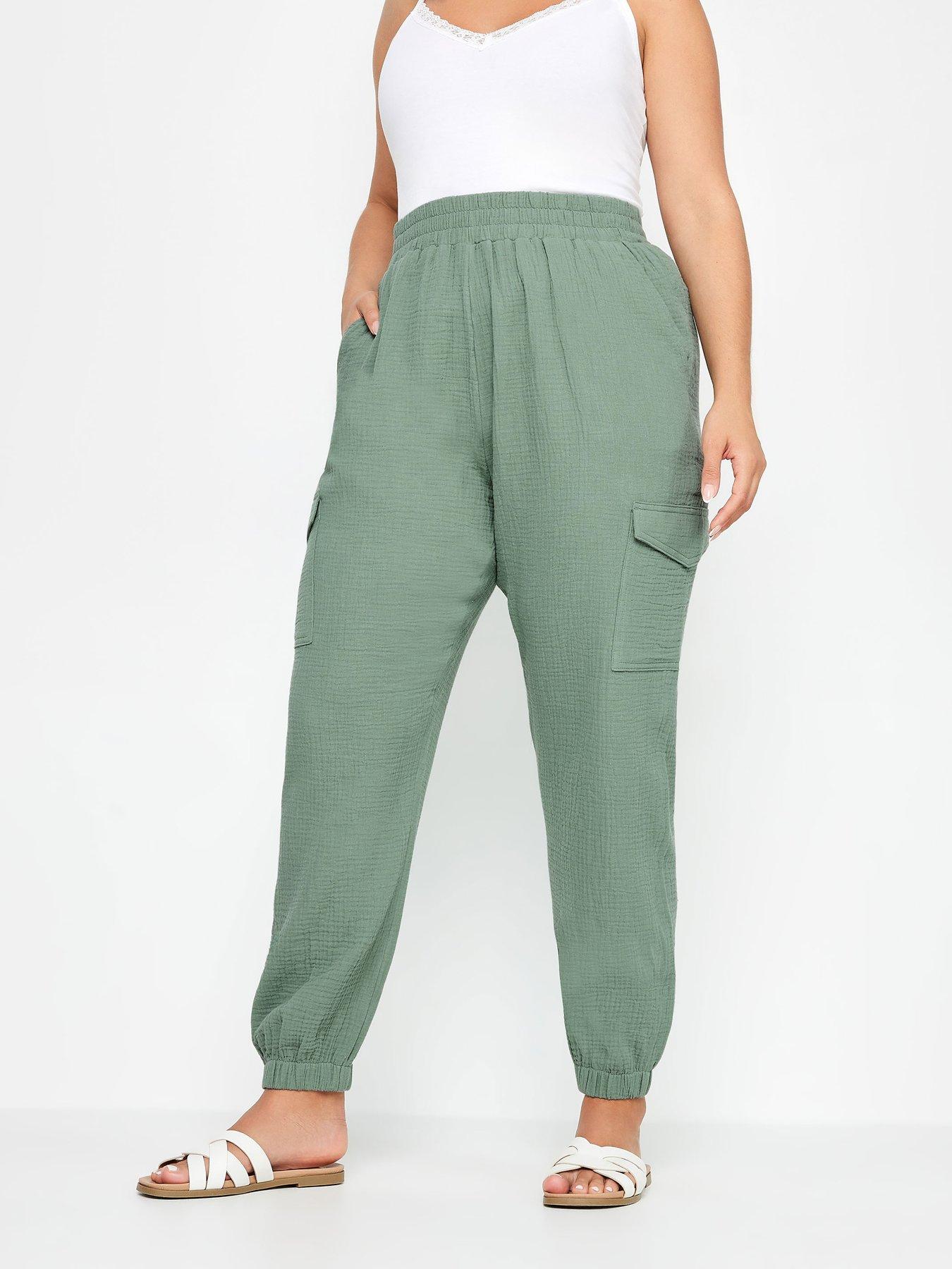 Image 1 of 4 of Yours Curve Cheesecloth Cuffed Jogger Sage