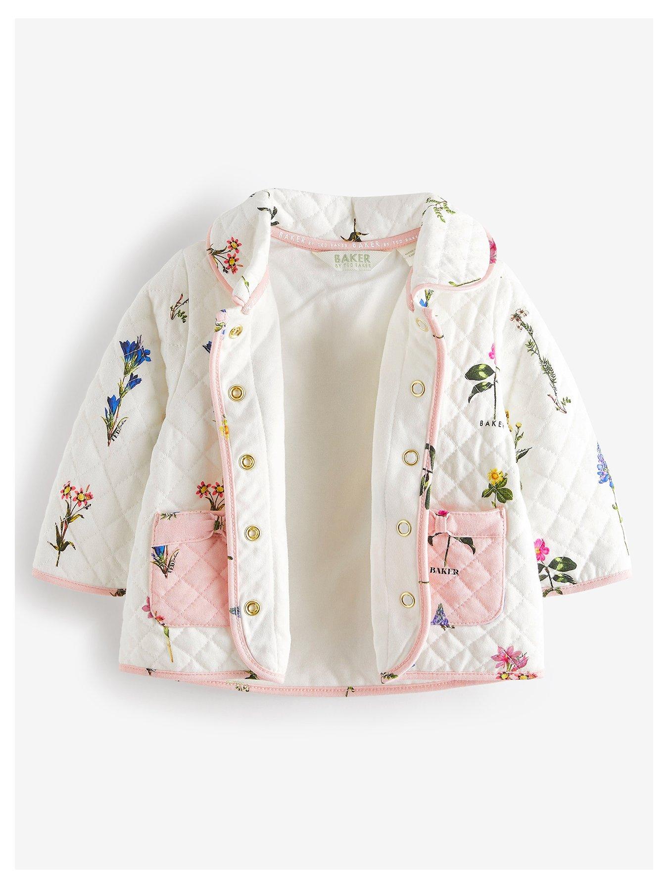 Baby Girls White Floral Quilted Jacket