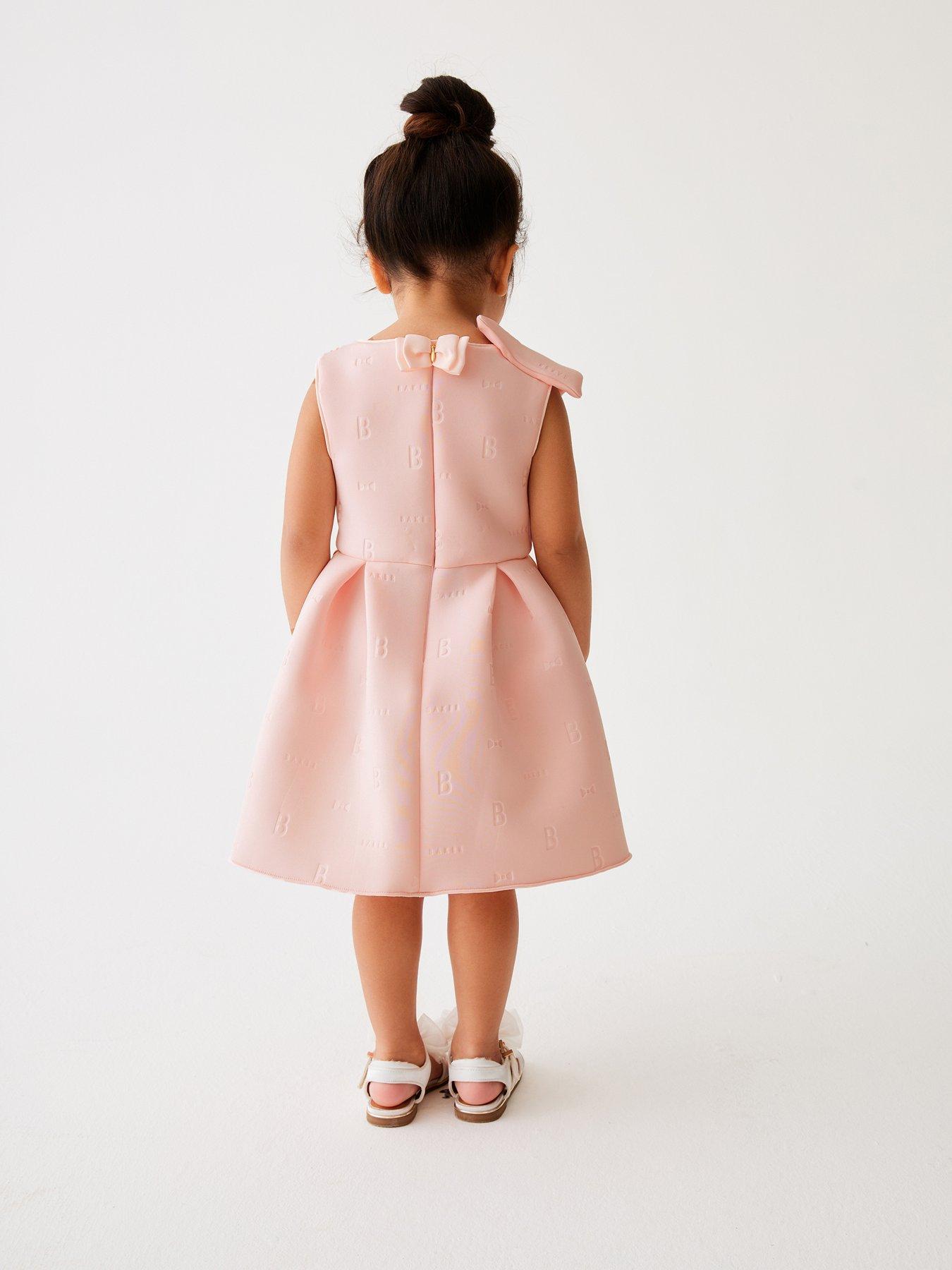 Younger Girls Shoulder Bow Scuba Dress Pink